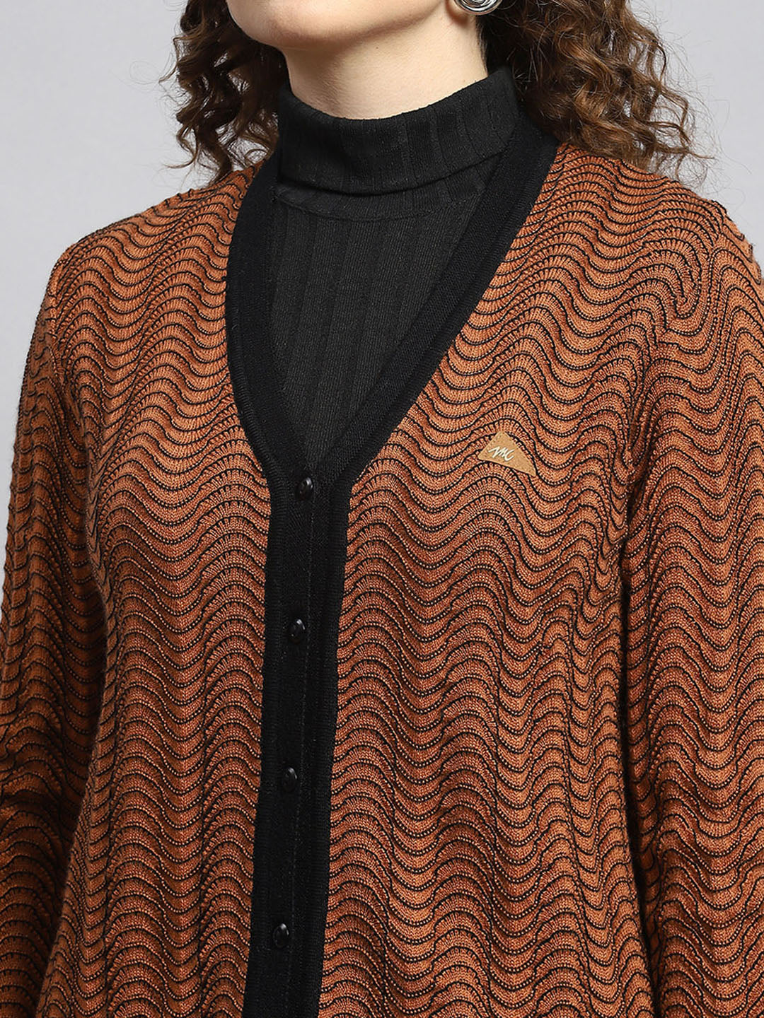 Women Brown Jaquard Cardigan