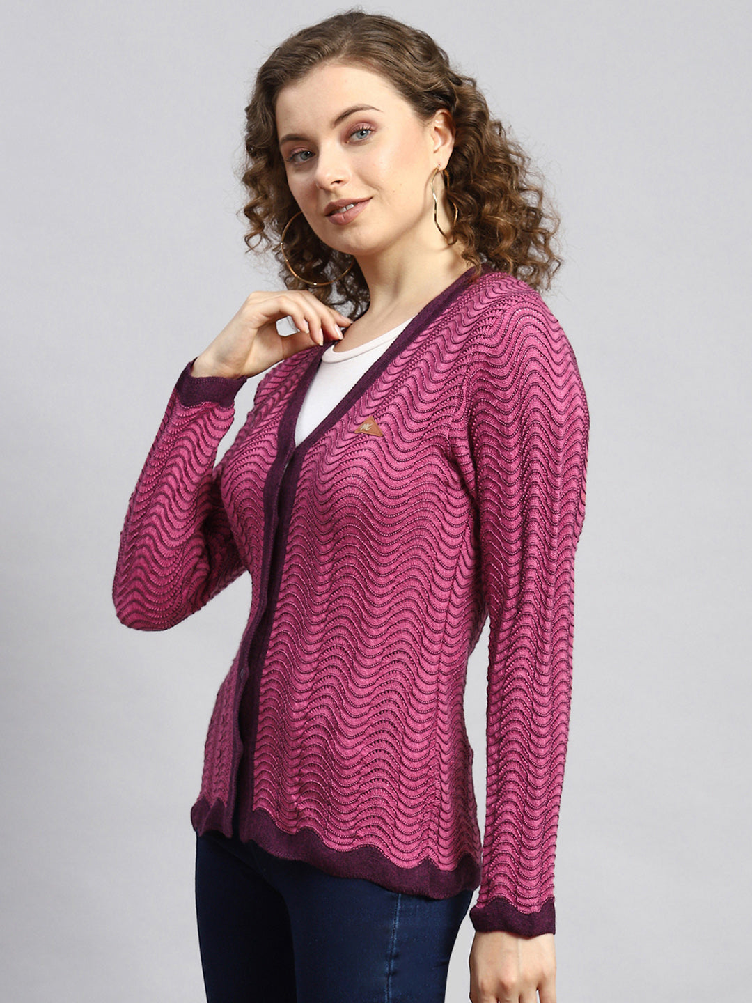 Women Pink Jaquard Cardigan