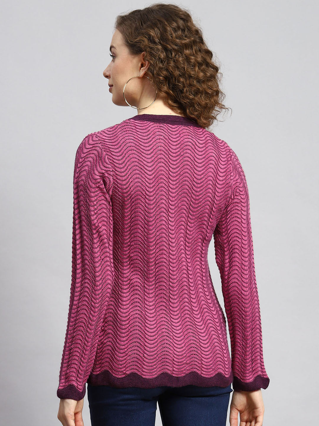 Women Pink Jaquard Cardigan