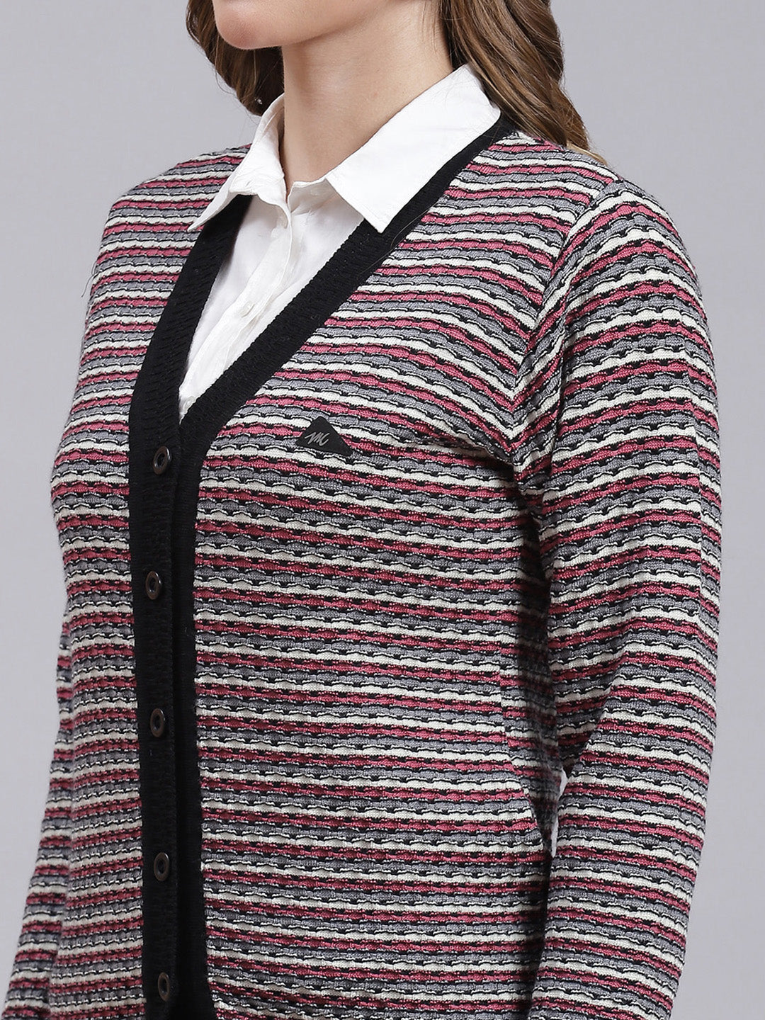 Women Black Jaquard Pure wool Cardigan