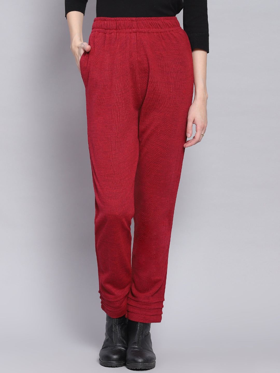 Women Red Solid Regular Fit Winter Lowers