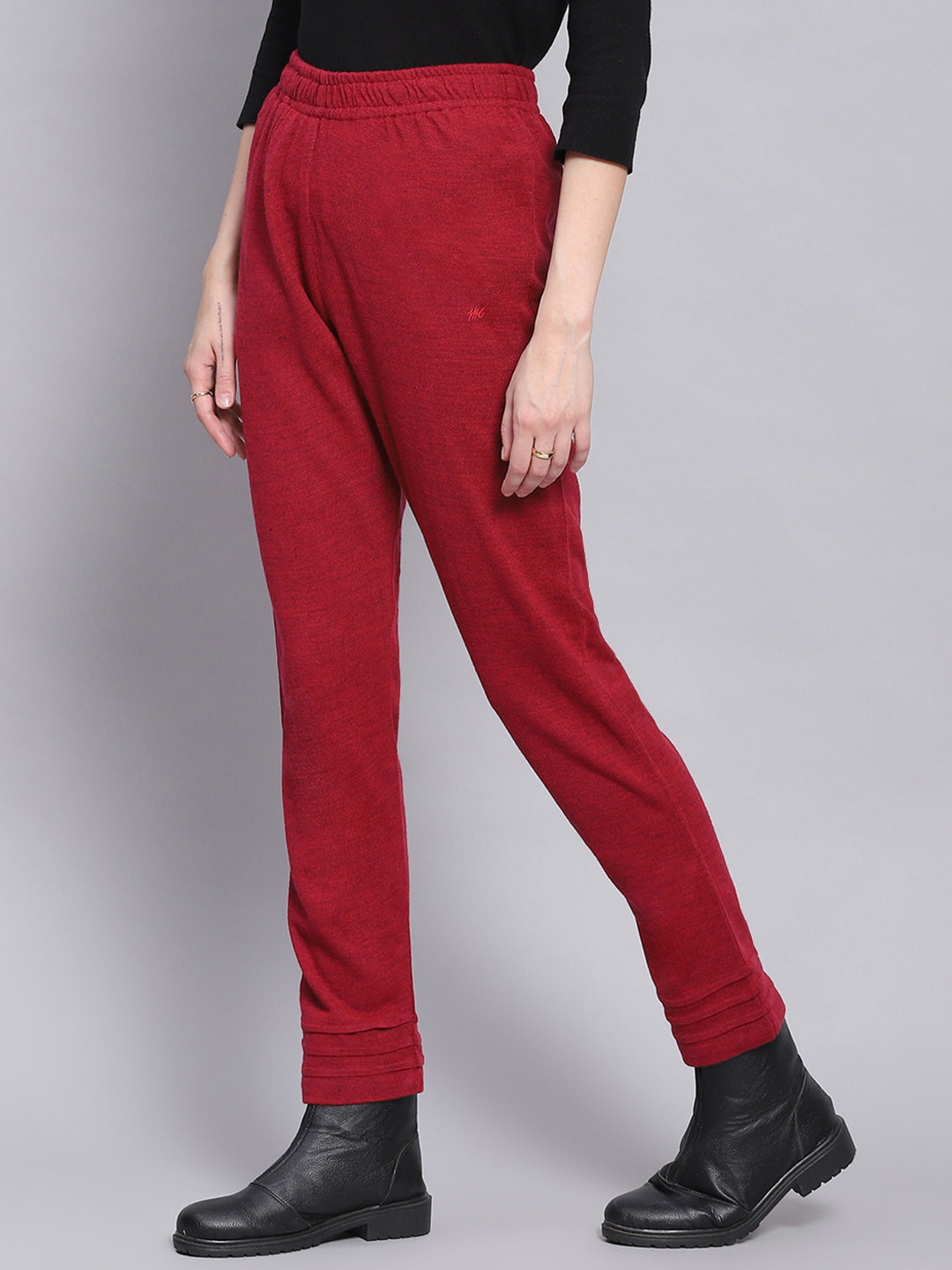 Women Red Solid Regular Fit Winter Lowers