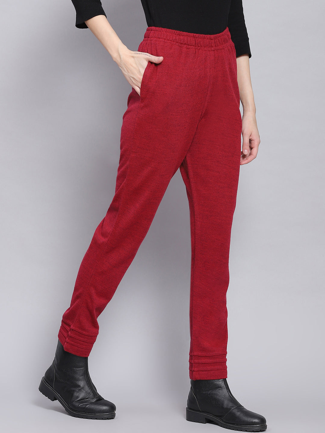 Women Red Solid Regular Fit Winter Lowers