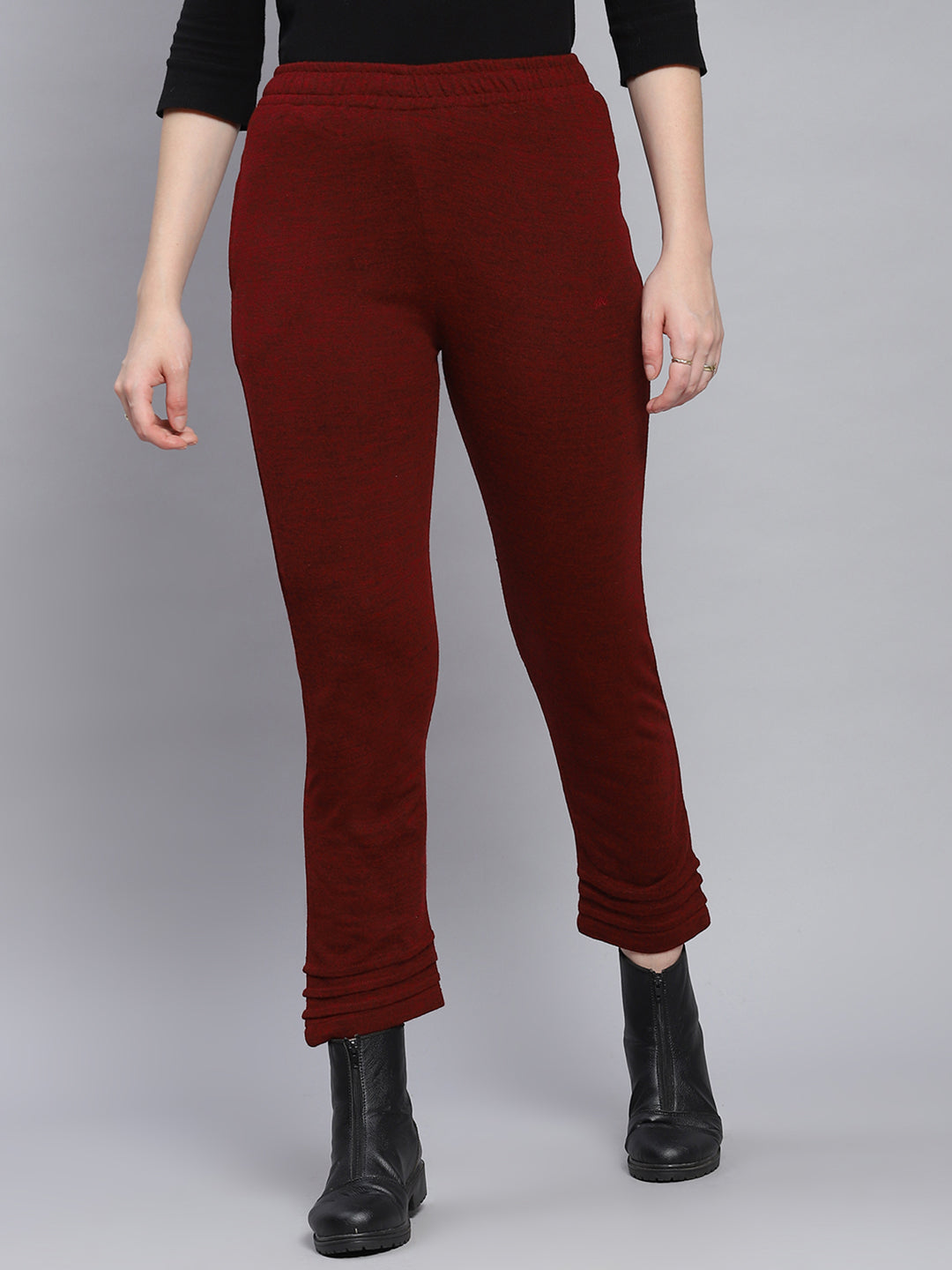 Women Maroon Solid Regular Fit Winter Lowers