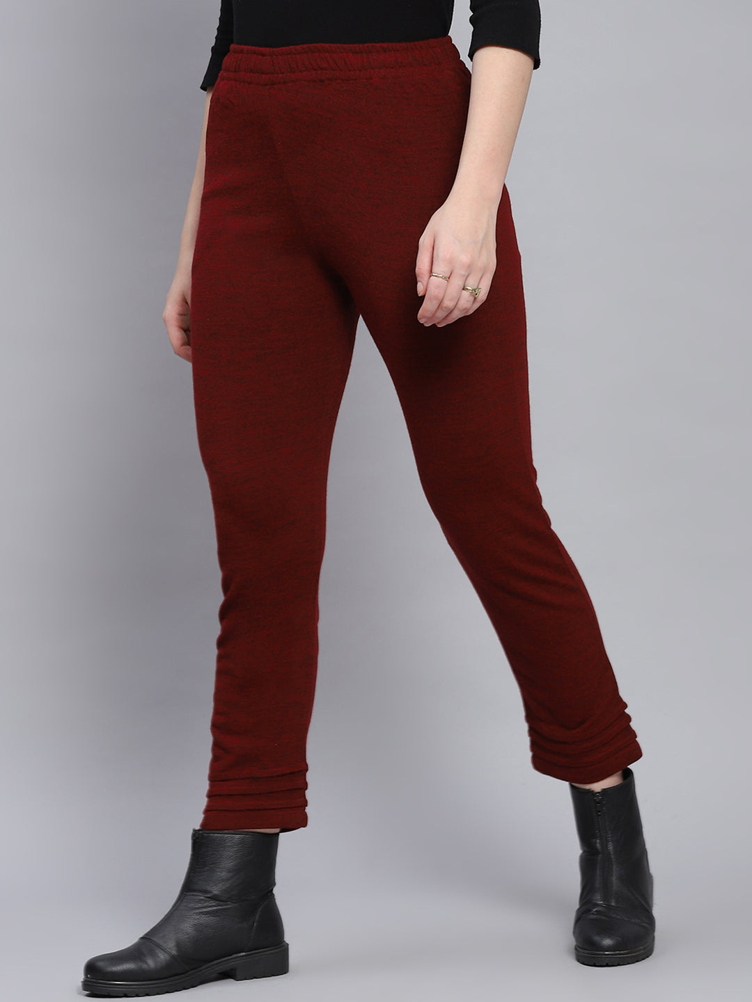 Women Maroon Solid Regular Fit Winter Lowers