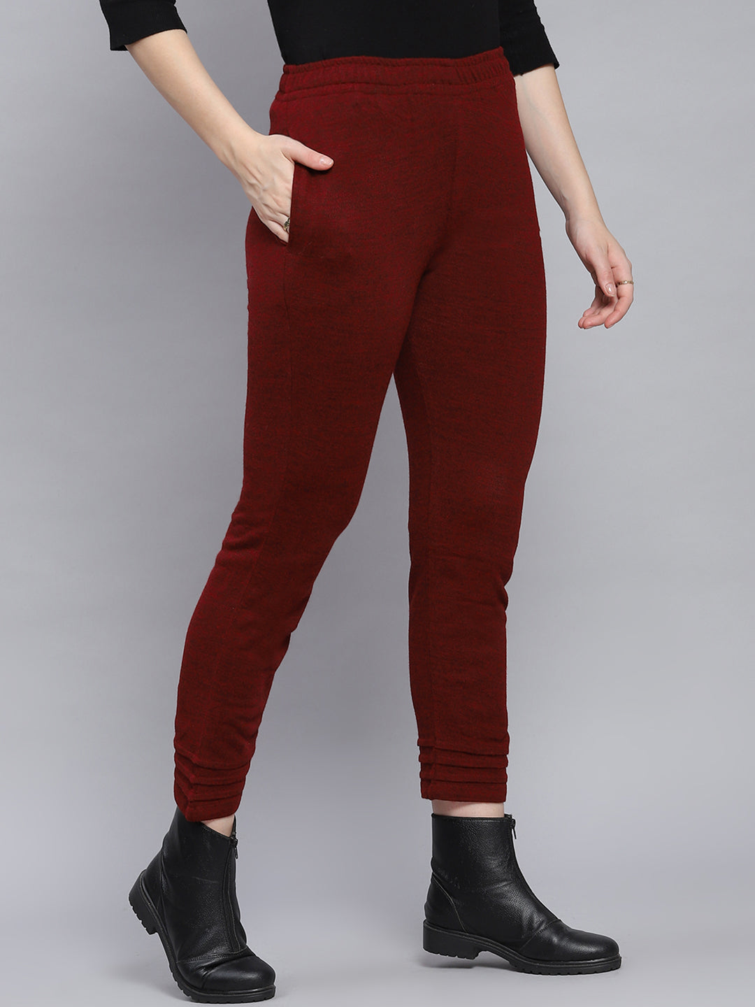 Women Maroon Solid Regular Fit Winter Lowers