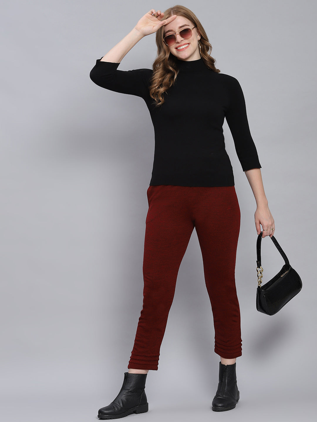 Women Maroon Solid Regular Fit Winter Lowers