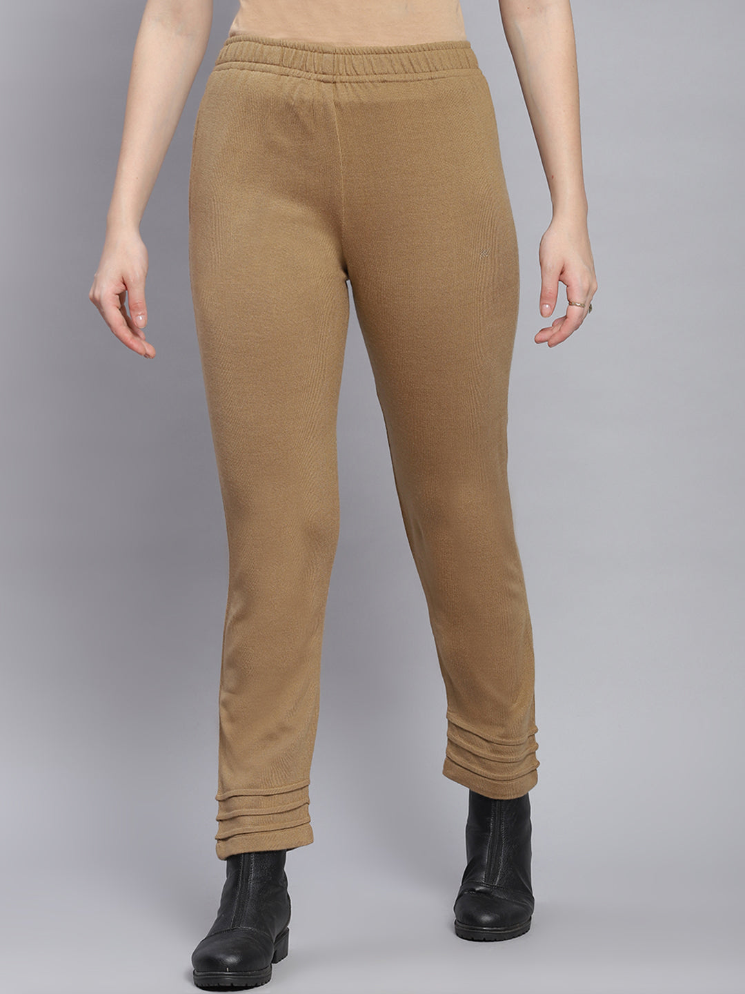 Women Brown Solid Regular Fit Winter Lowers