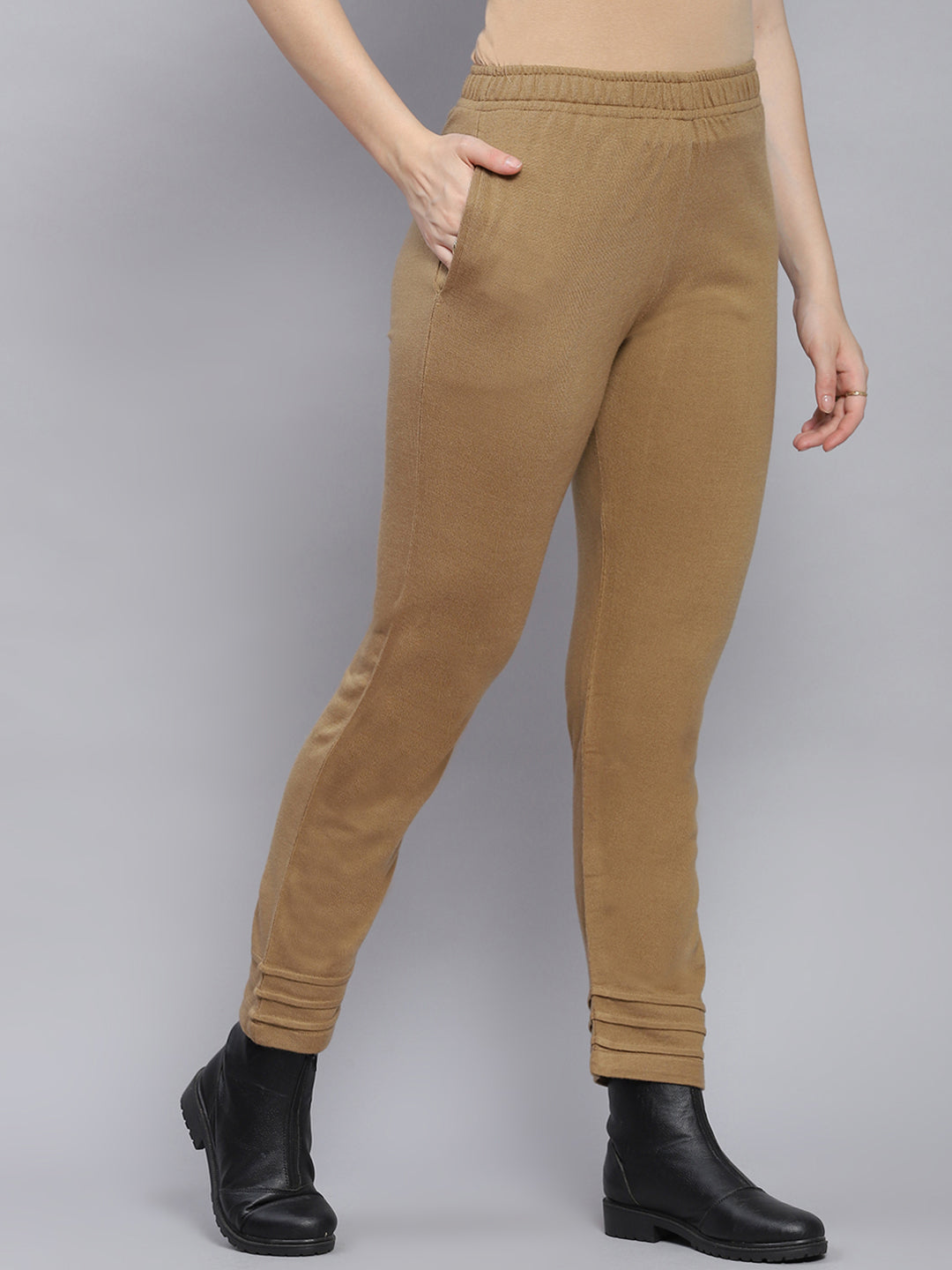 Women Brown Solid Regular Fit Winter Lowers