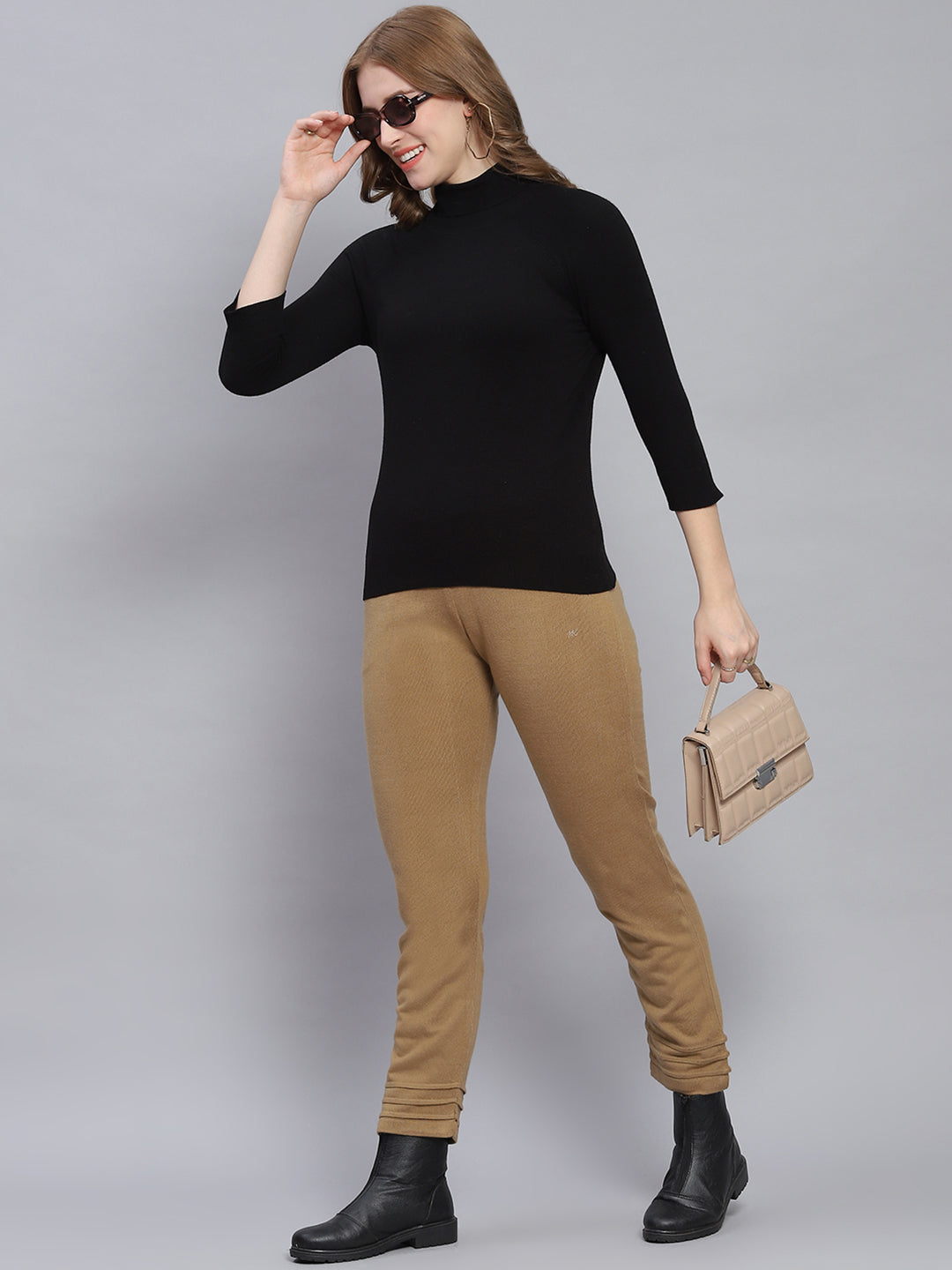 Women Brown Solid Regular Fit Winter Lowers