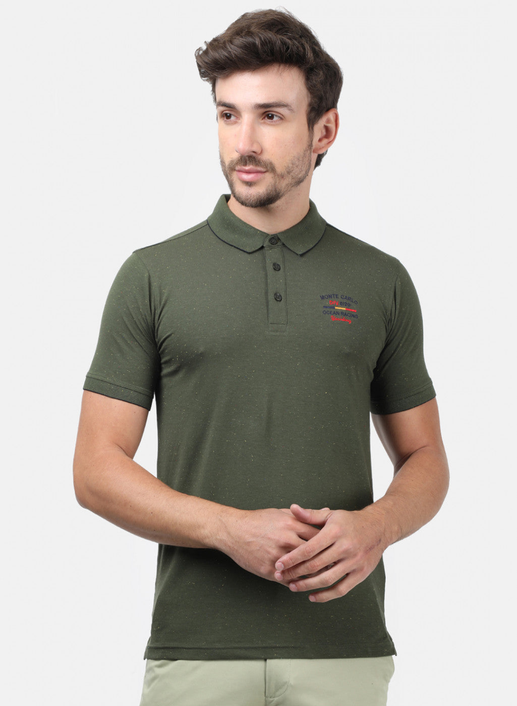 Men Olive Self T-Shirts