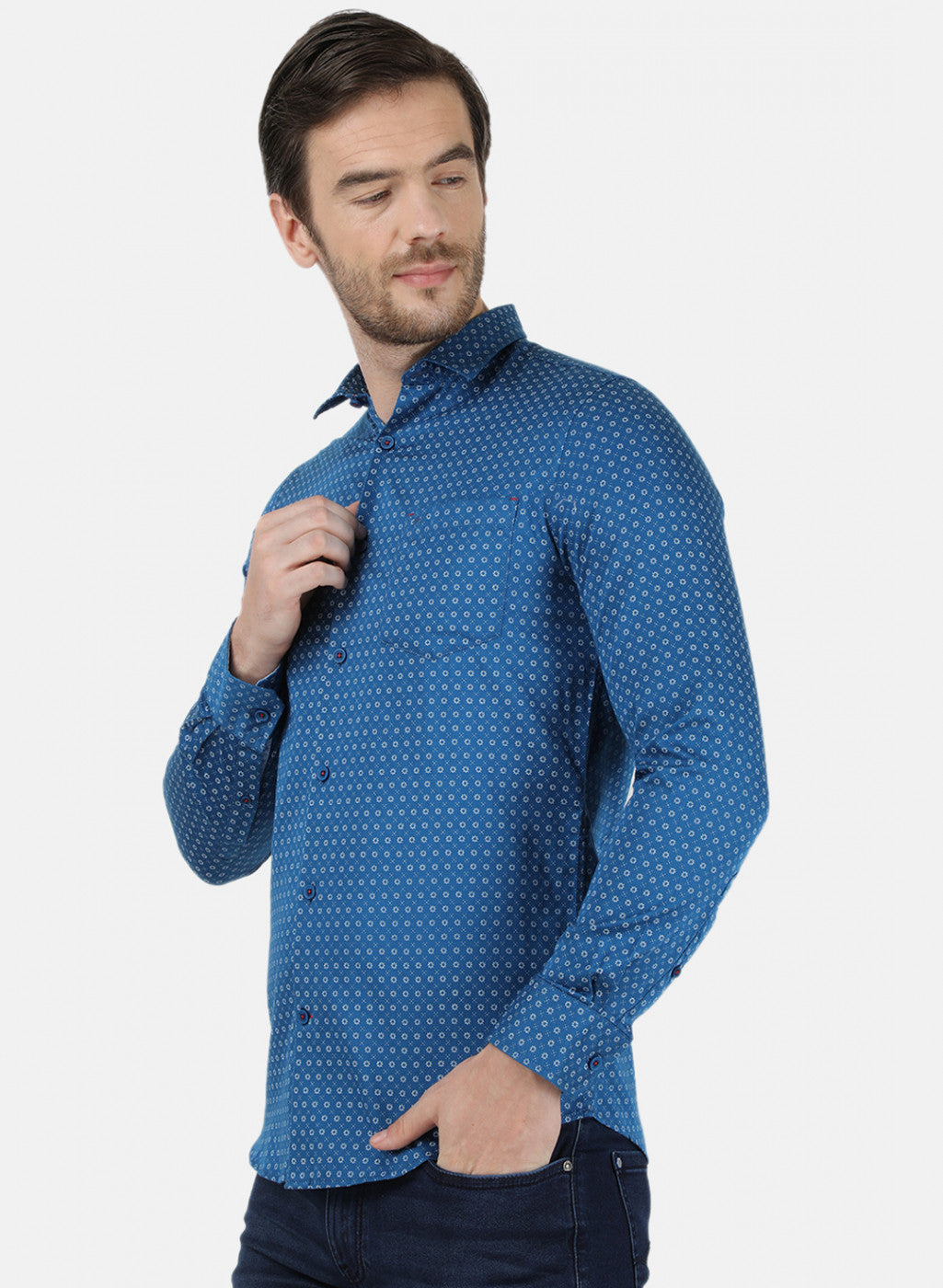 Mens Blue Printed Shirt