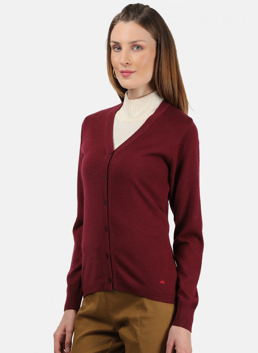 Women Maroon Solid Cardigan