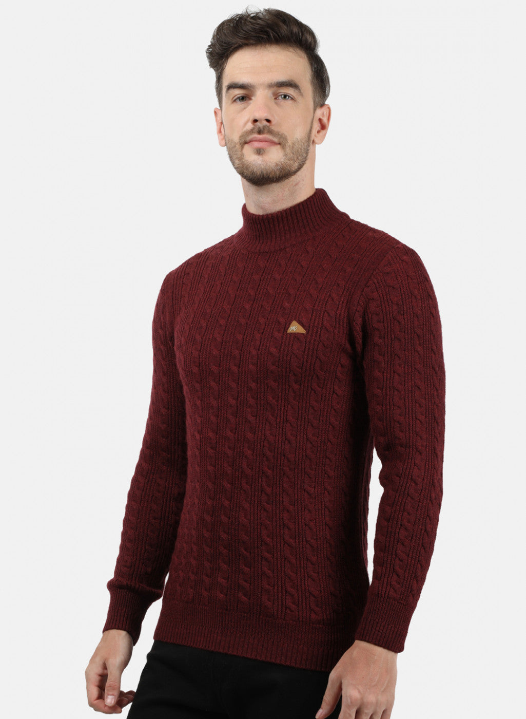 Men Maroon Self Pullover