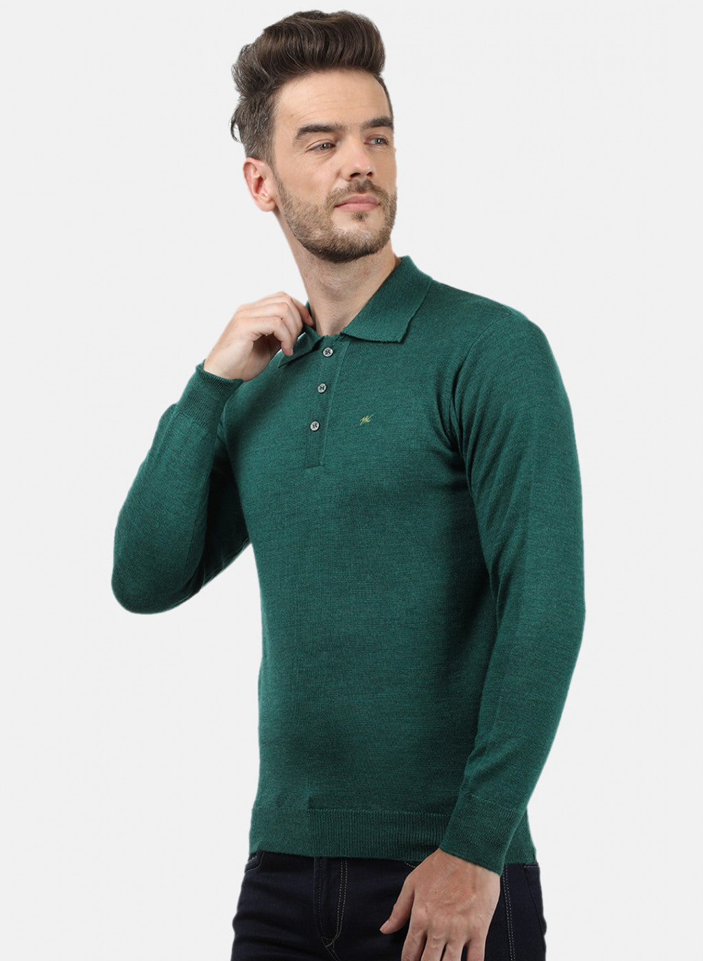 Men Green Collar T-Shirt