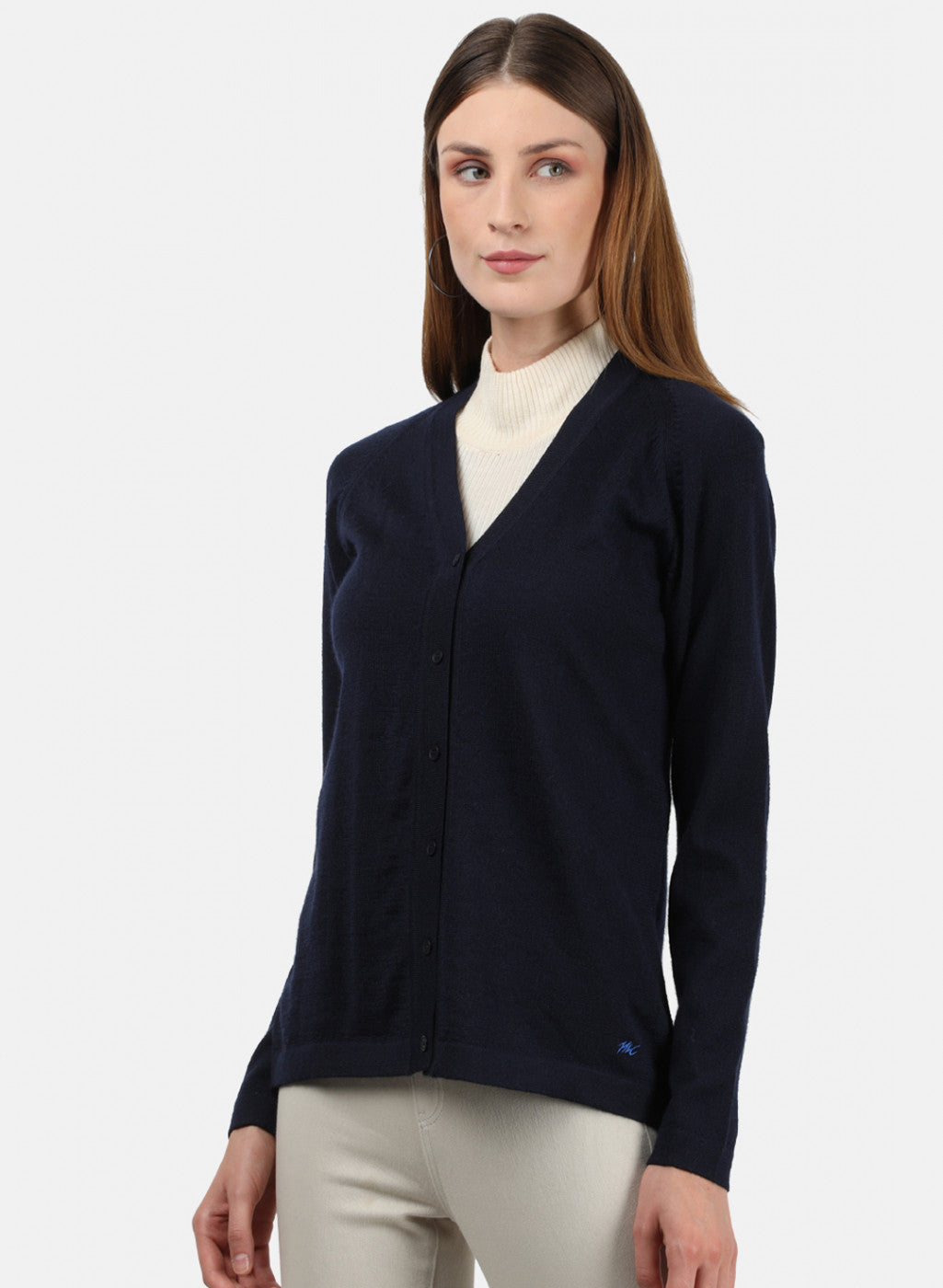 Women Navy Blue Solid Cardigan