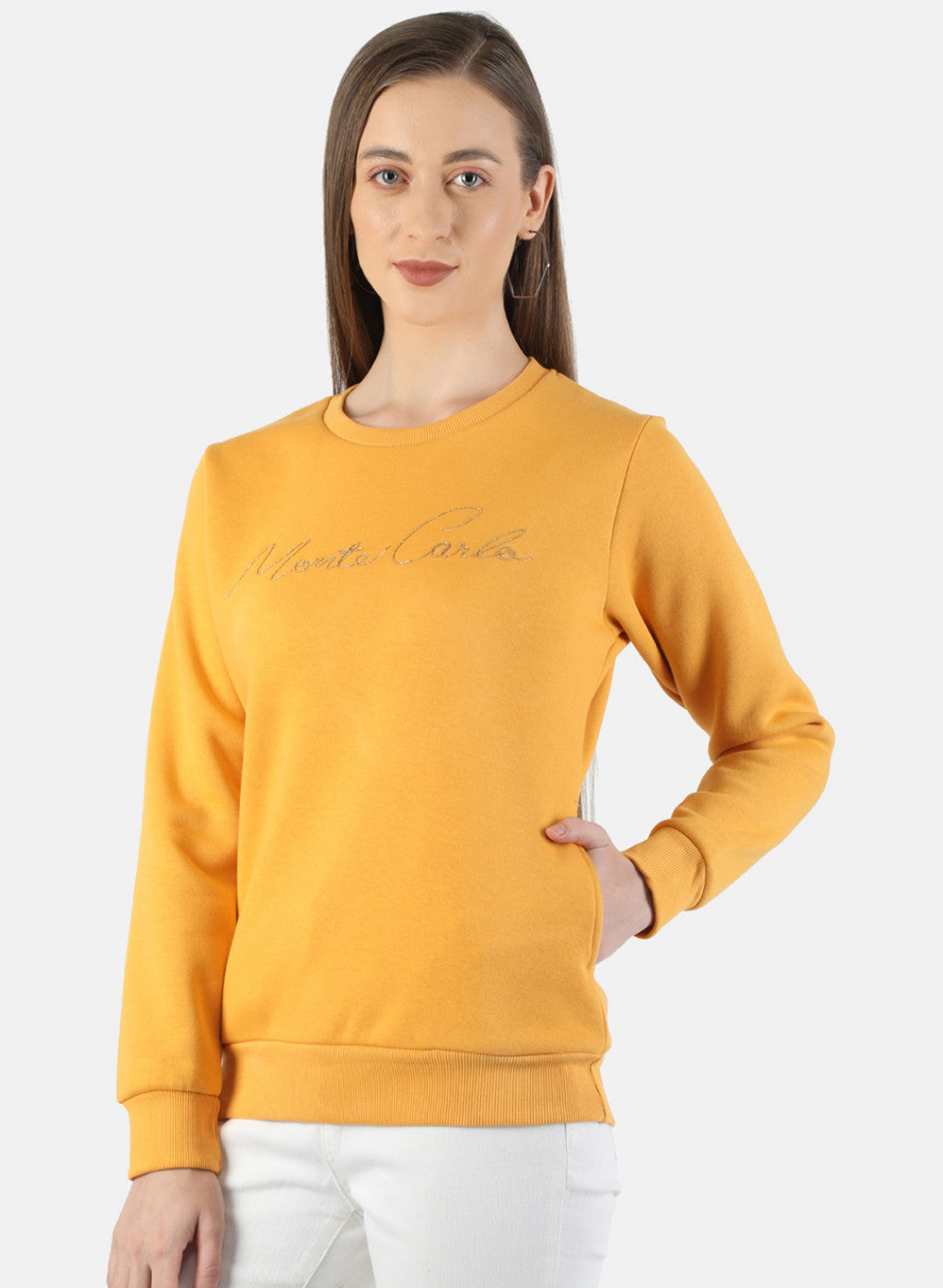 Women Mustard Embroidered Sweatshirt