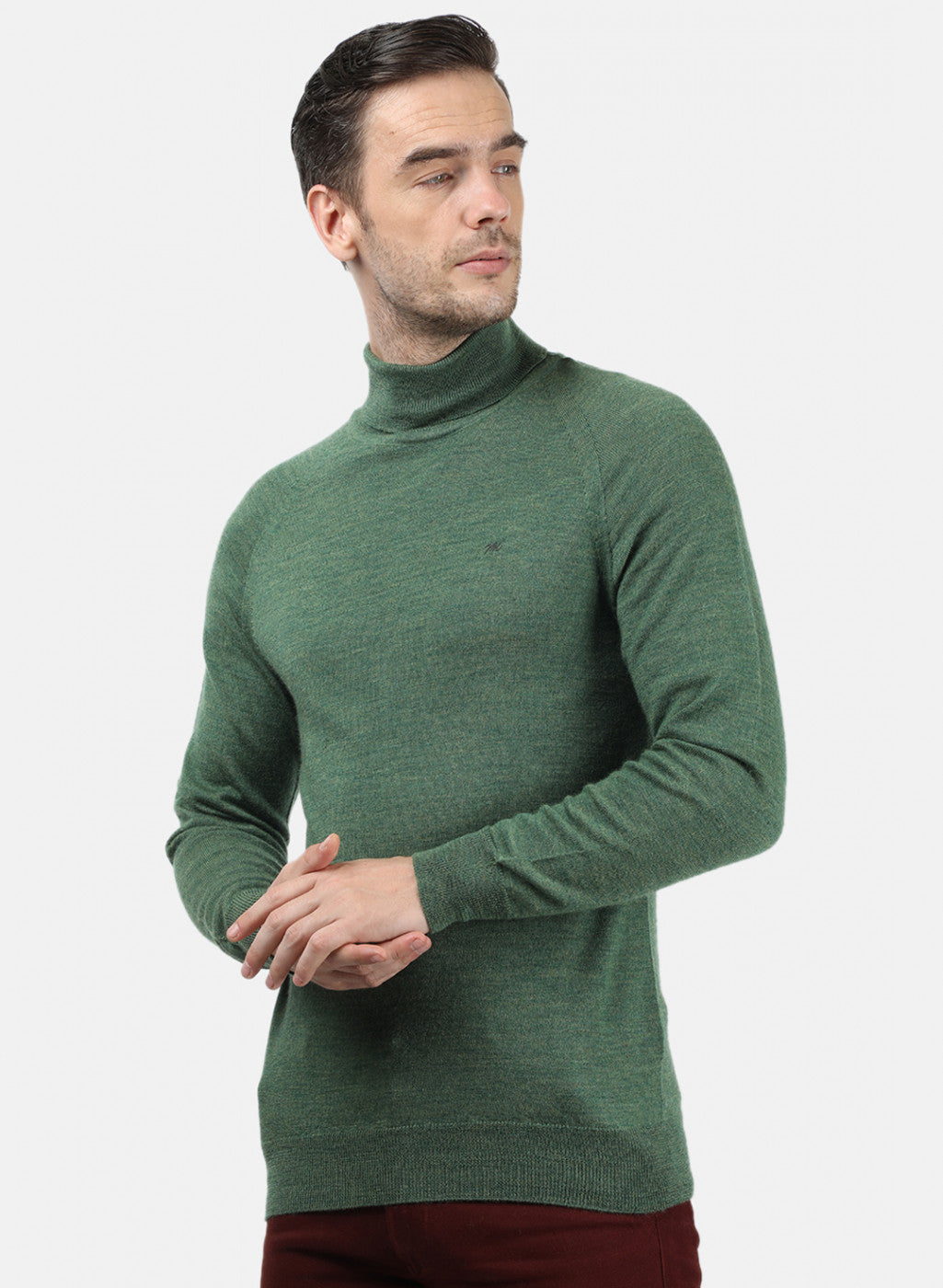 Men Green Melange Solid Pullover