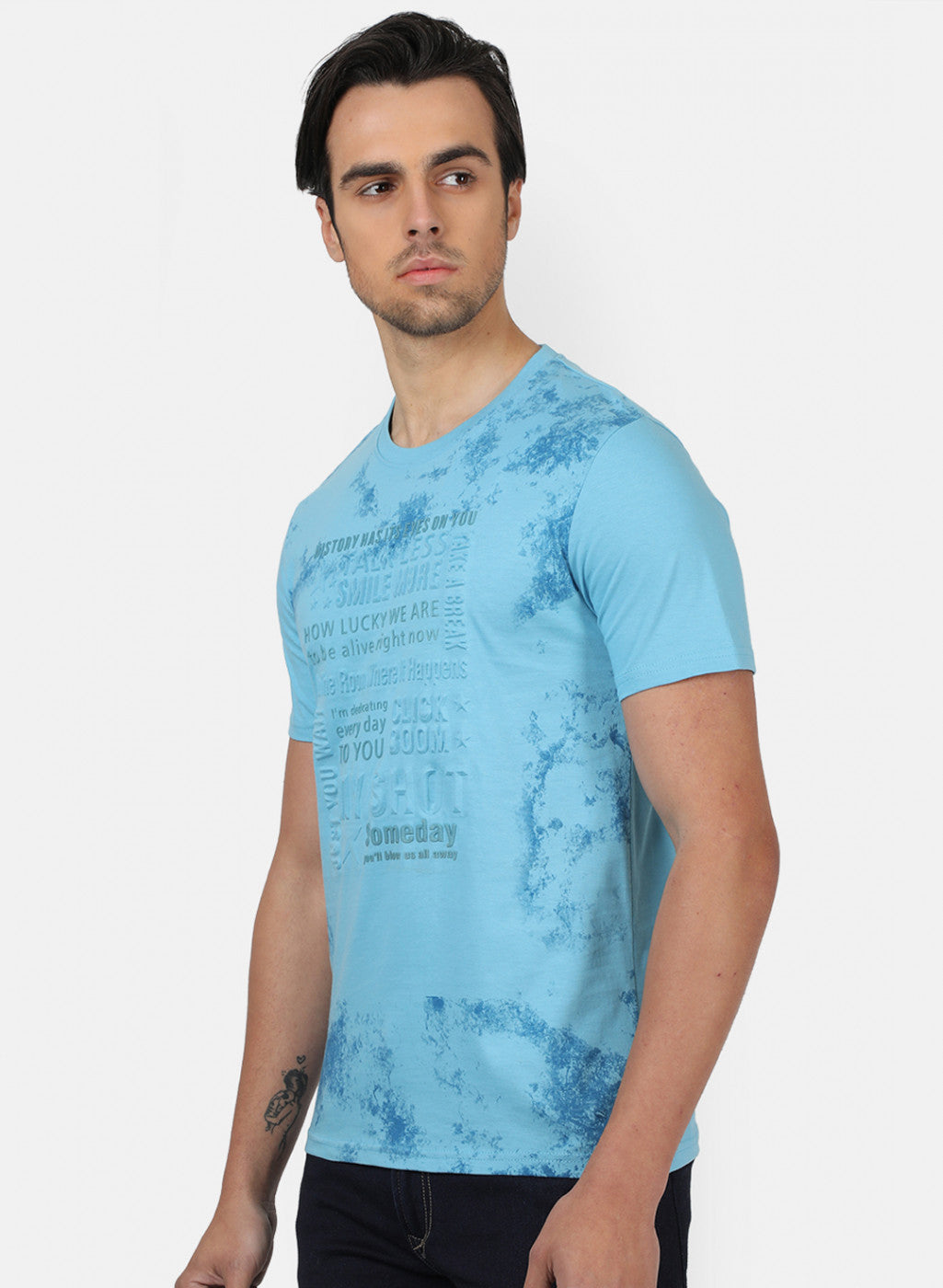 Men Blue Printed T-Shirts