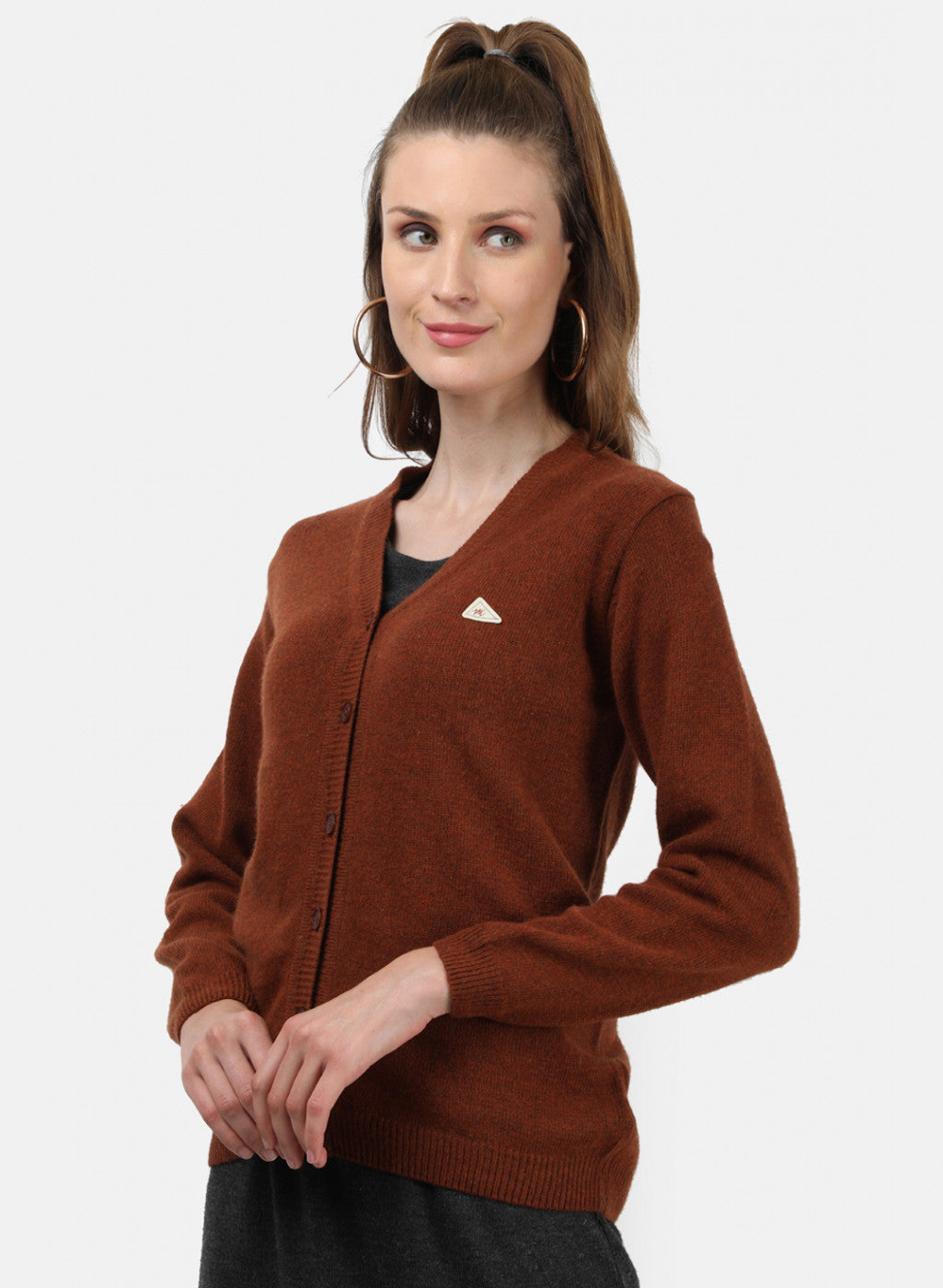 Women Brown Solid Cardigan