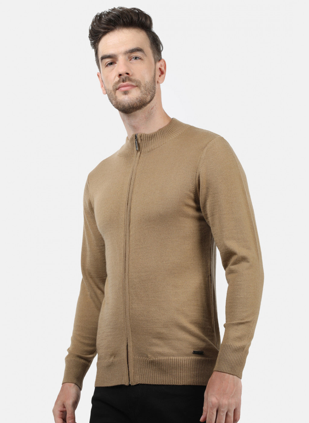 Men Light Brown Solid Pullover