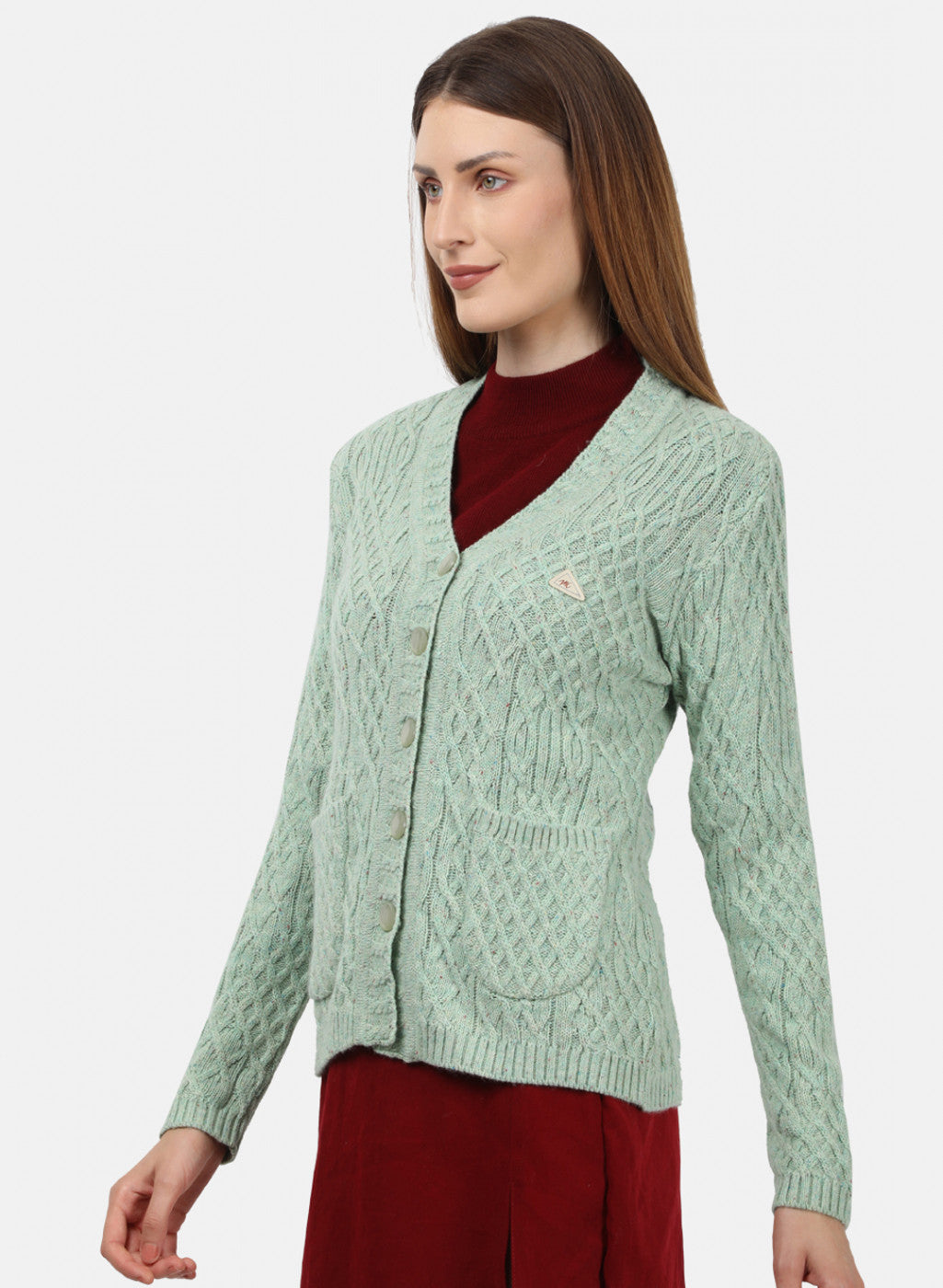 Women Green Self Design Cardigan