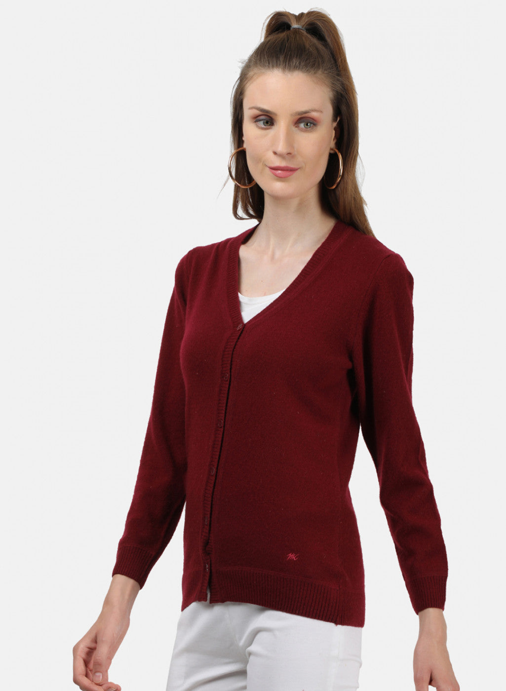 Women Maroon Solid Cardigan