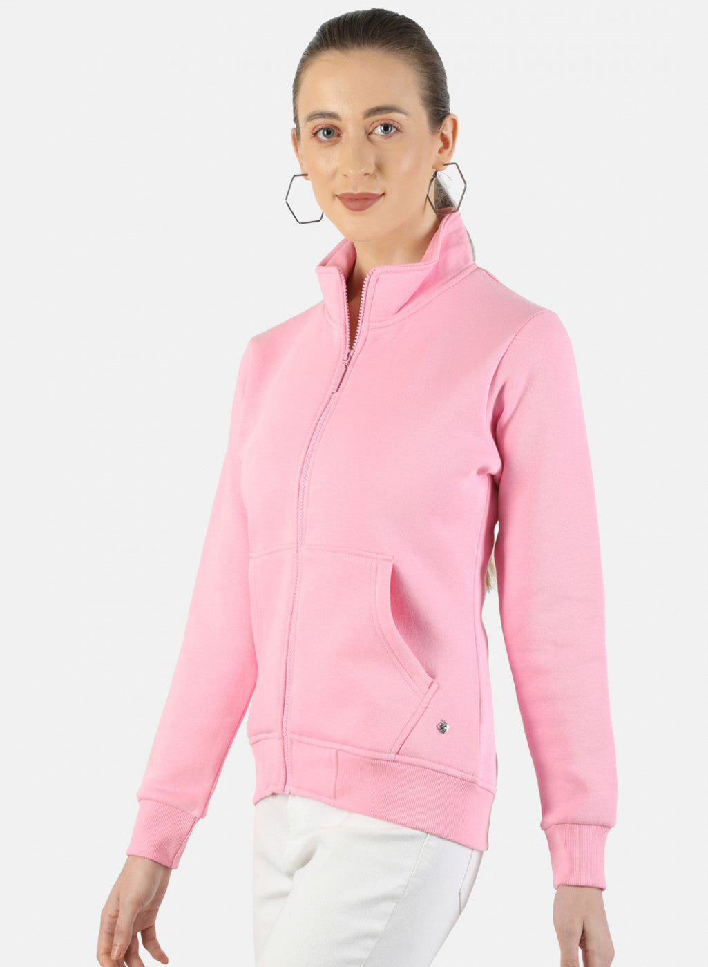 Women Pink Plain Sweatshirt