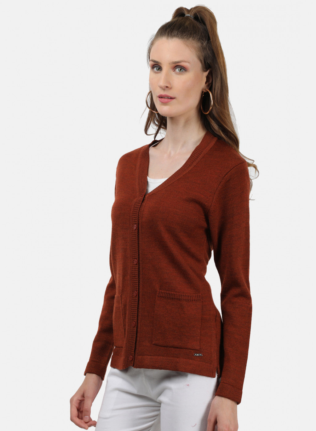 Women Brown Solid Cardigan