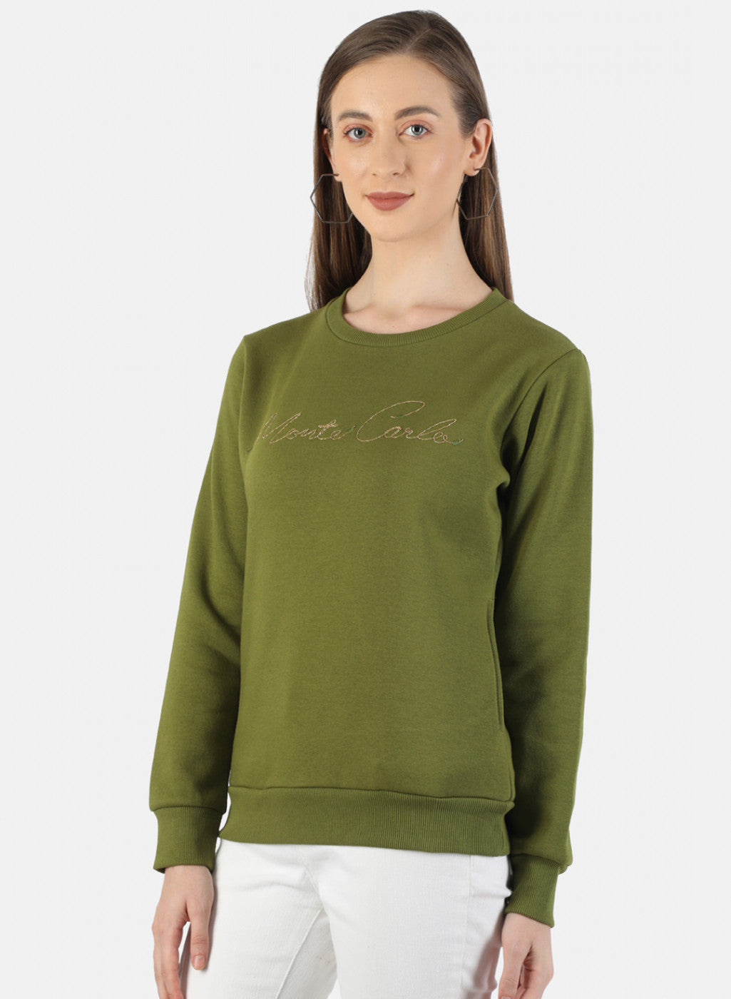 Women Green Embroidered Sweatshirt