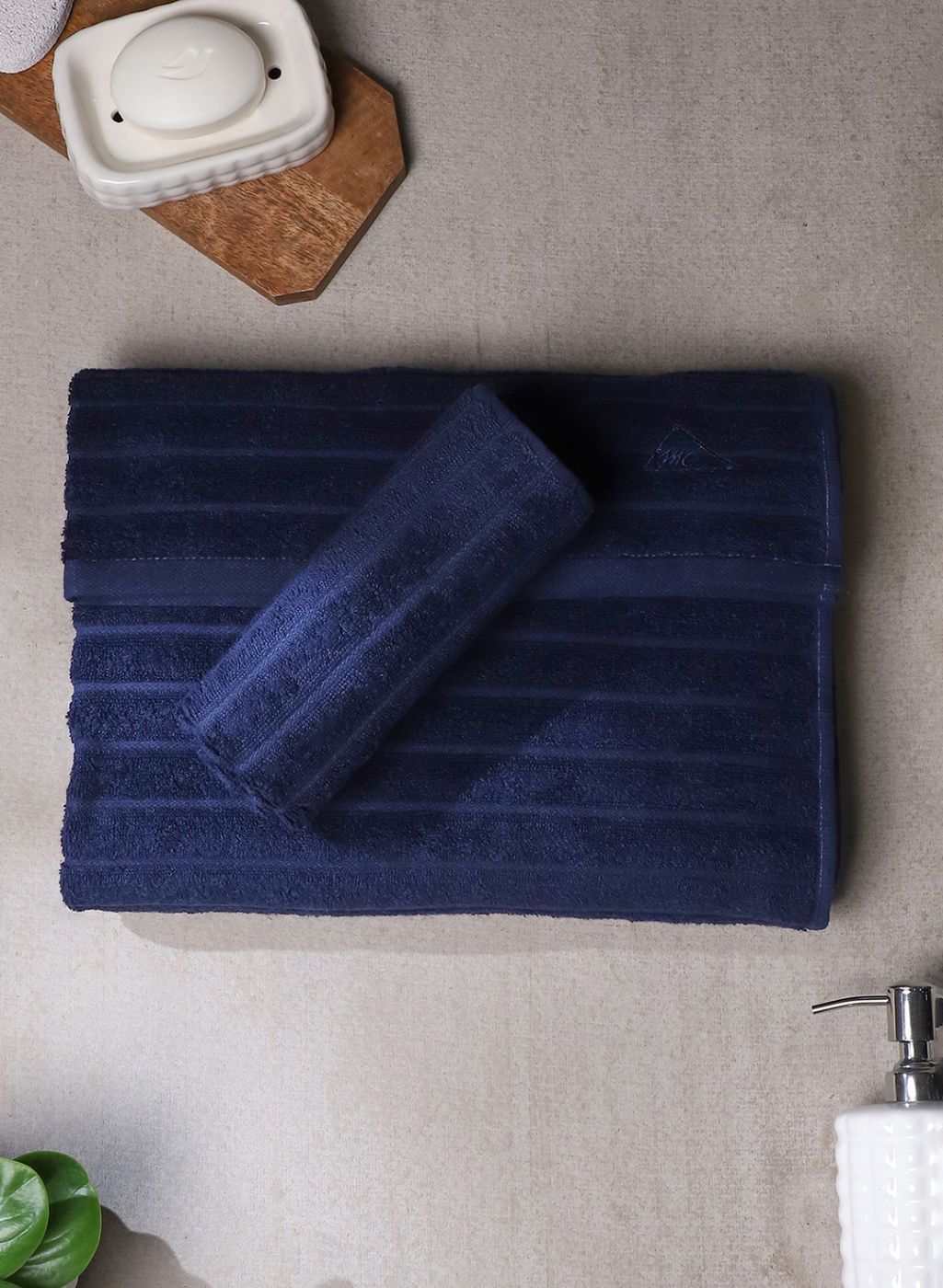 NAvy Blue Cotton 525 GSM Towel Set Pack of 2 (1 Bath & 1 Hand Towel)