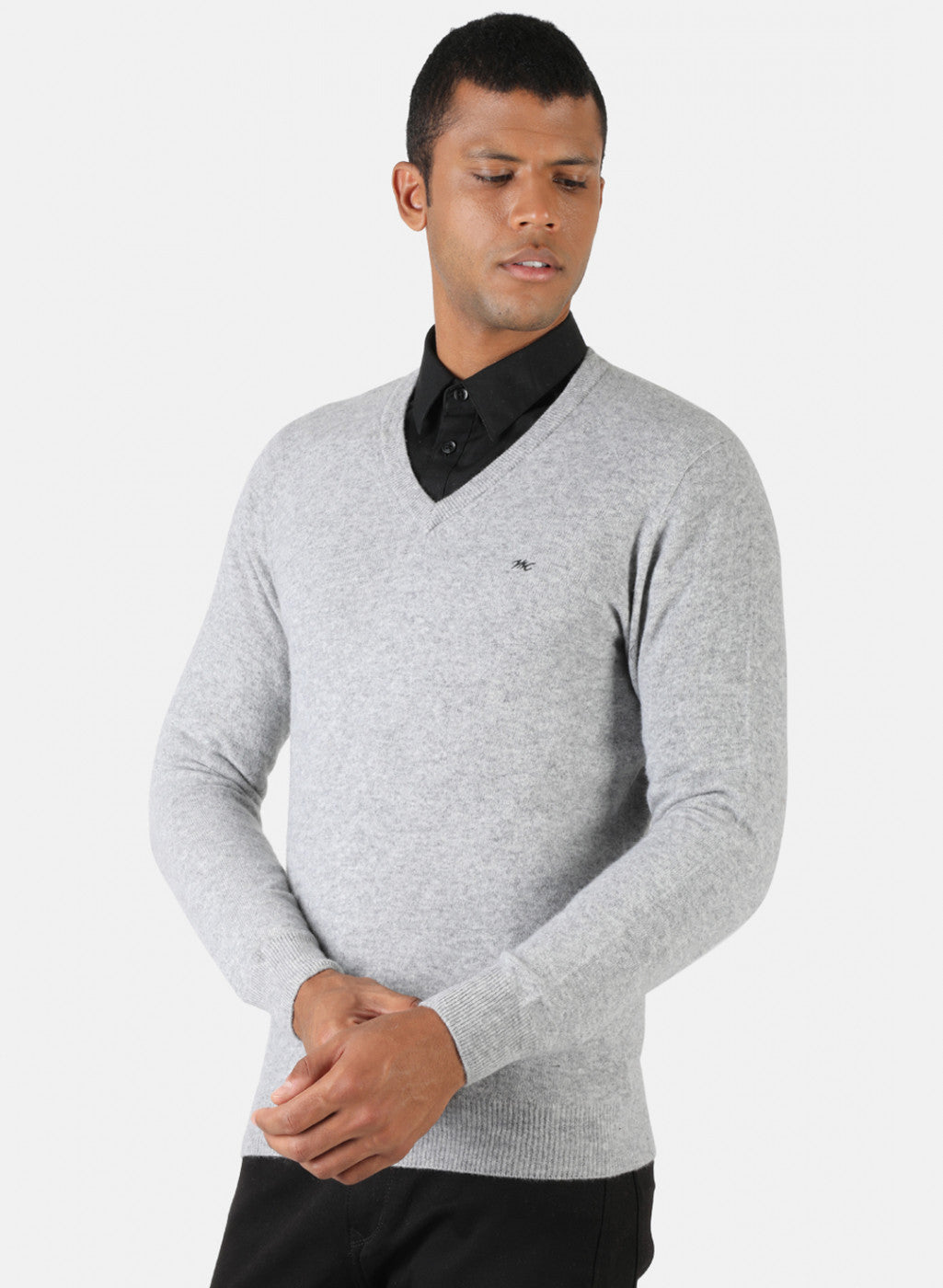 Men Light Grey Solid Pullover