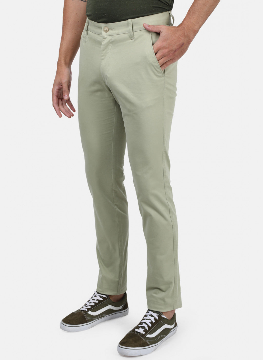 Men Green Plain Trousers