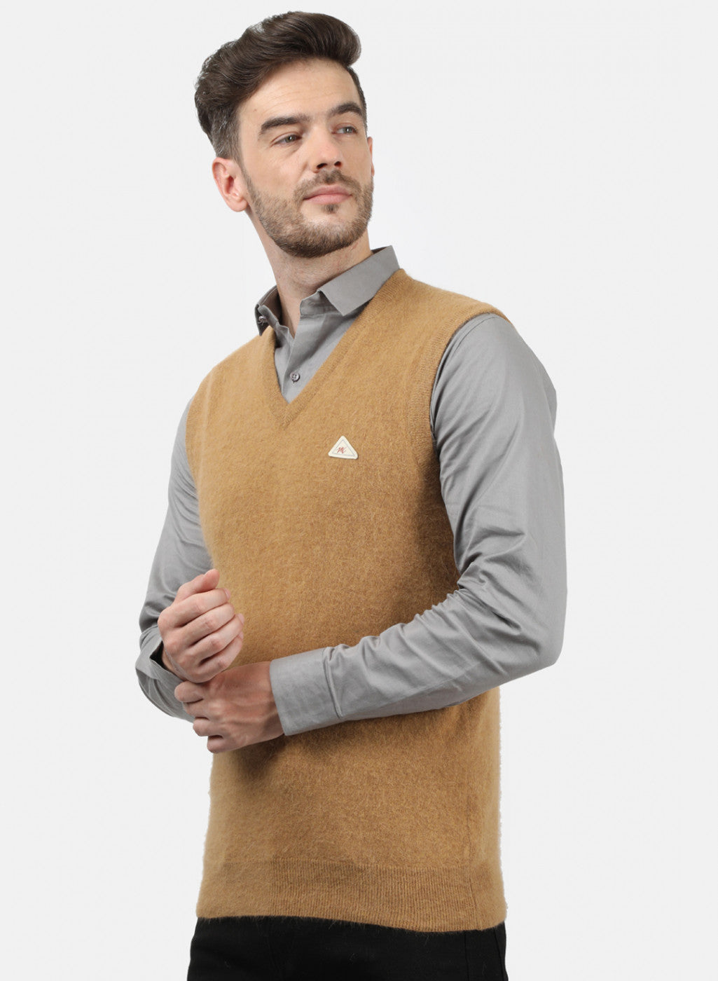 Men Light Brown Solid Sweater