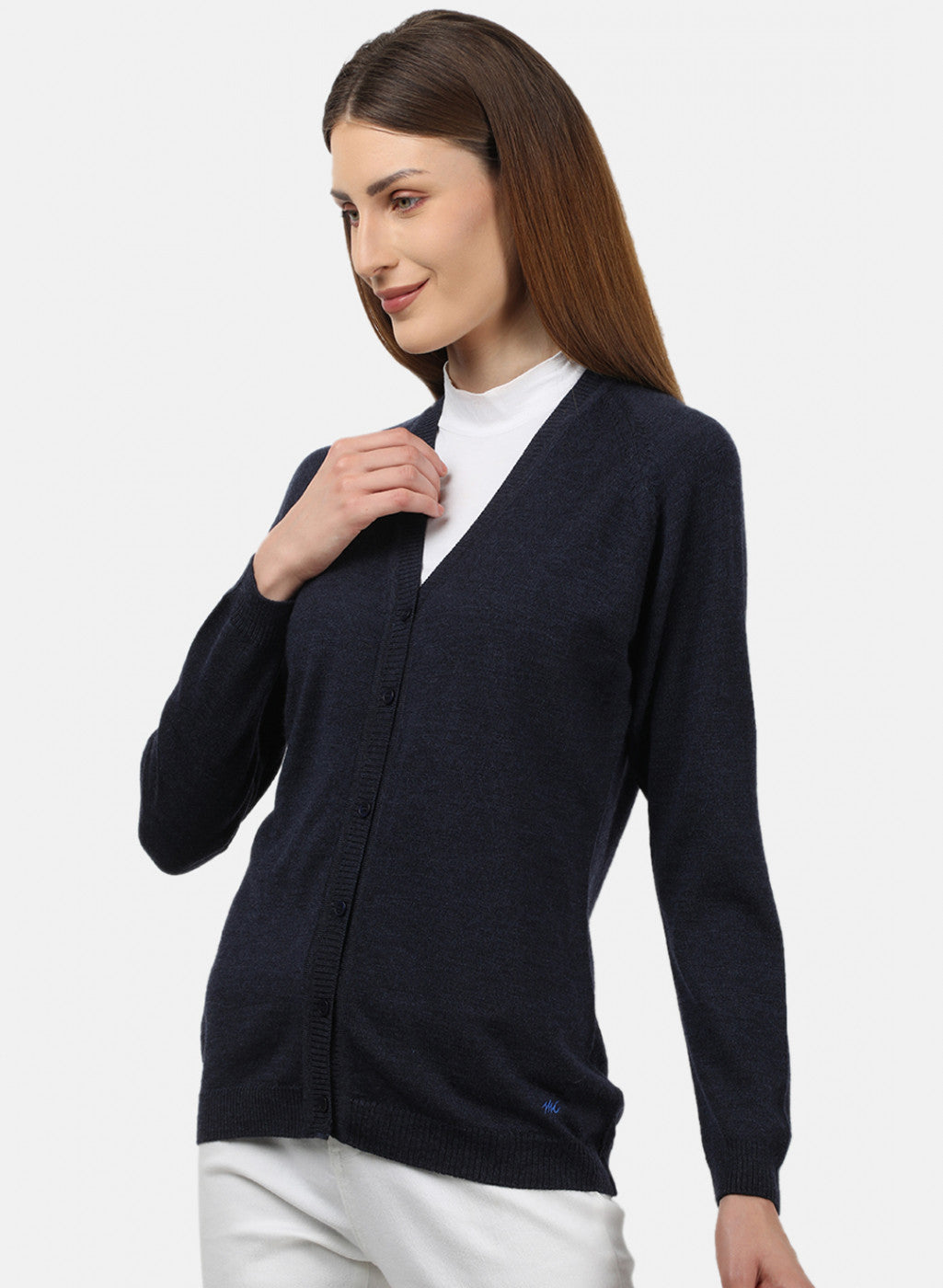 Women Navy Blue Solid Cardigan