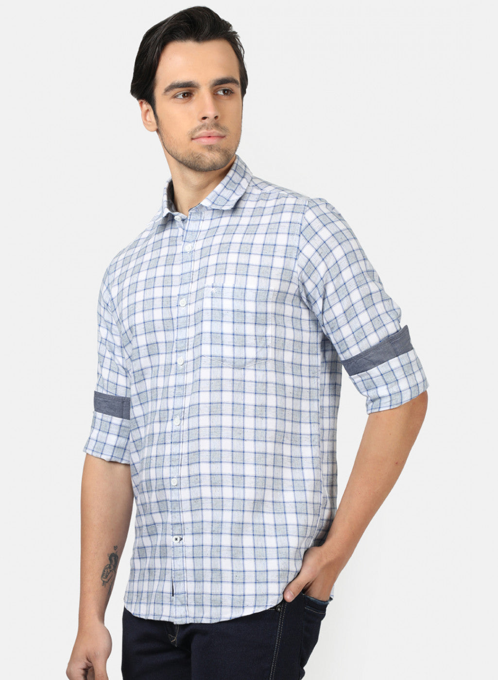 Men Grey & Blue Check Shirts