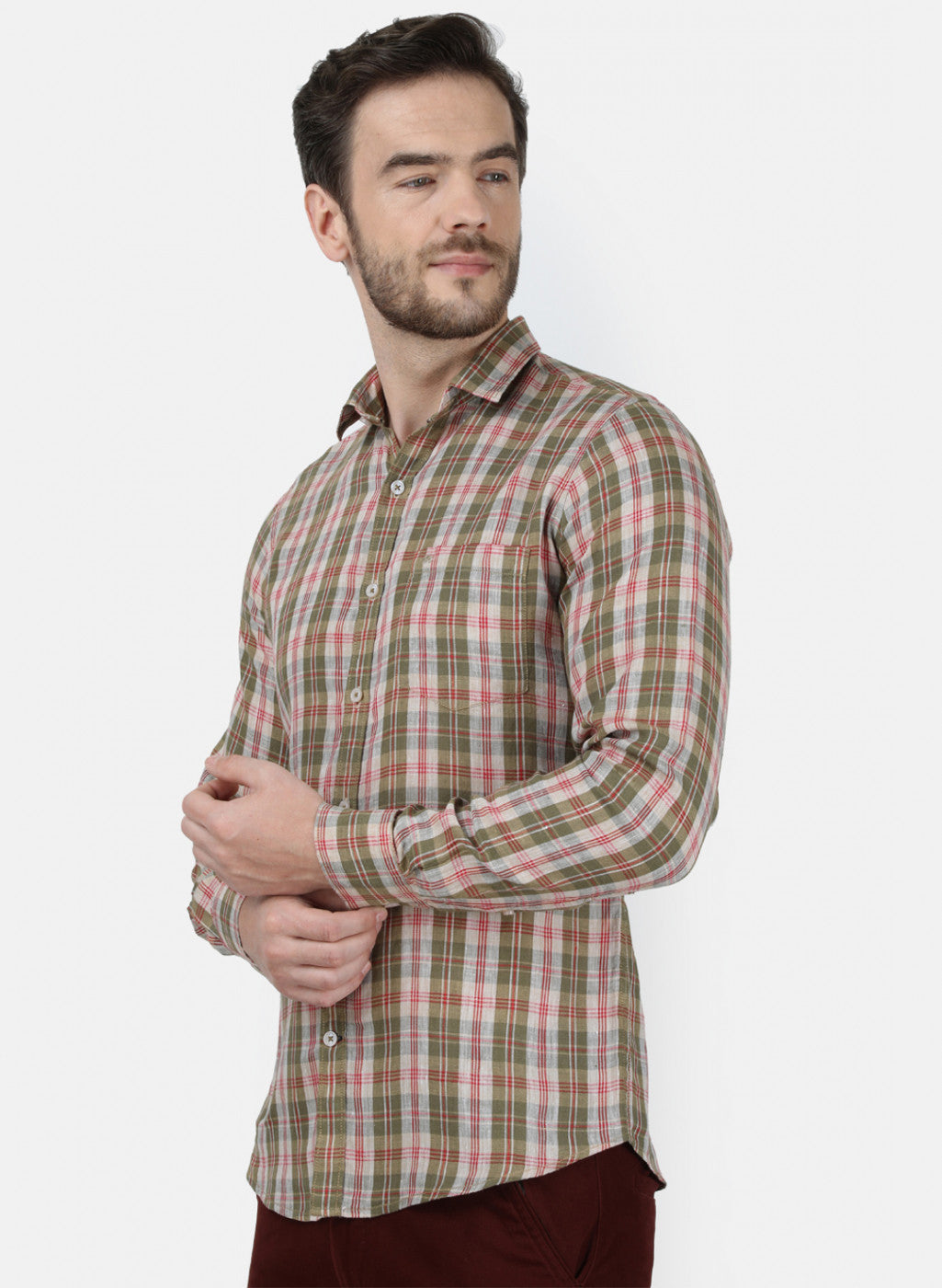 Mens Olive Check Shirt