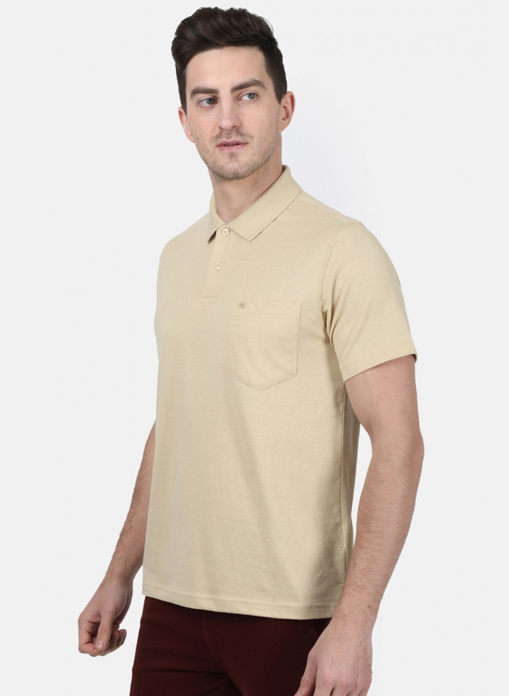 Mens Beige Plain T-Shirt