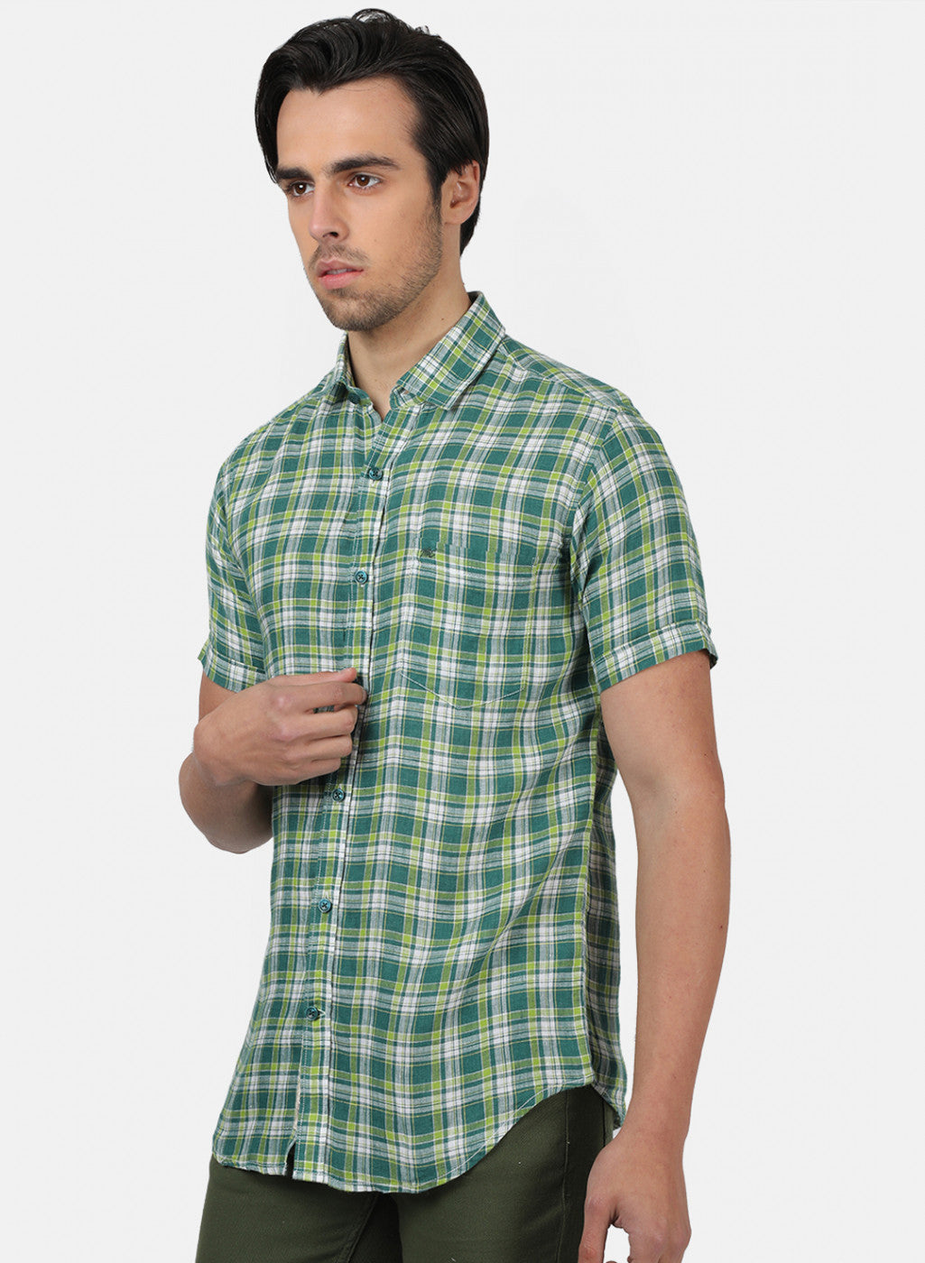 Men Green Check Shirts