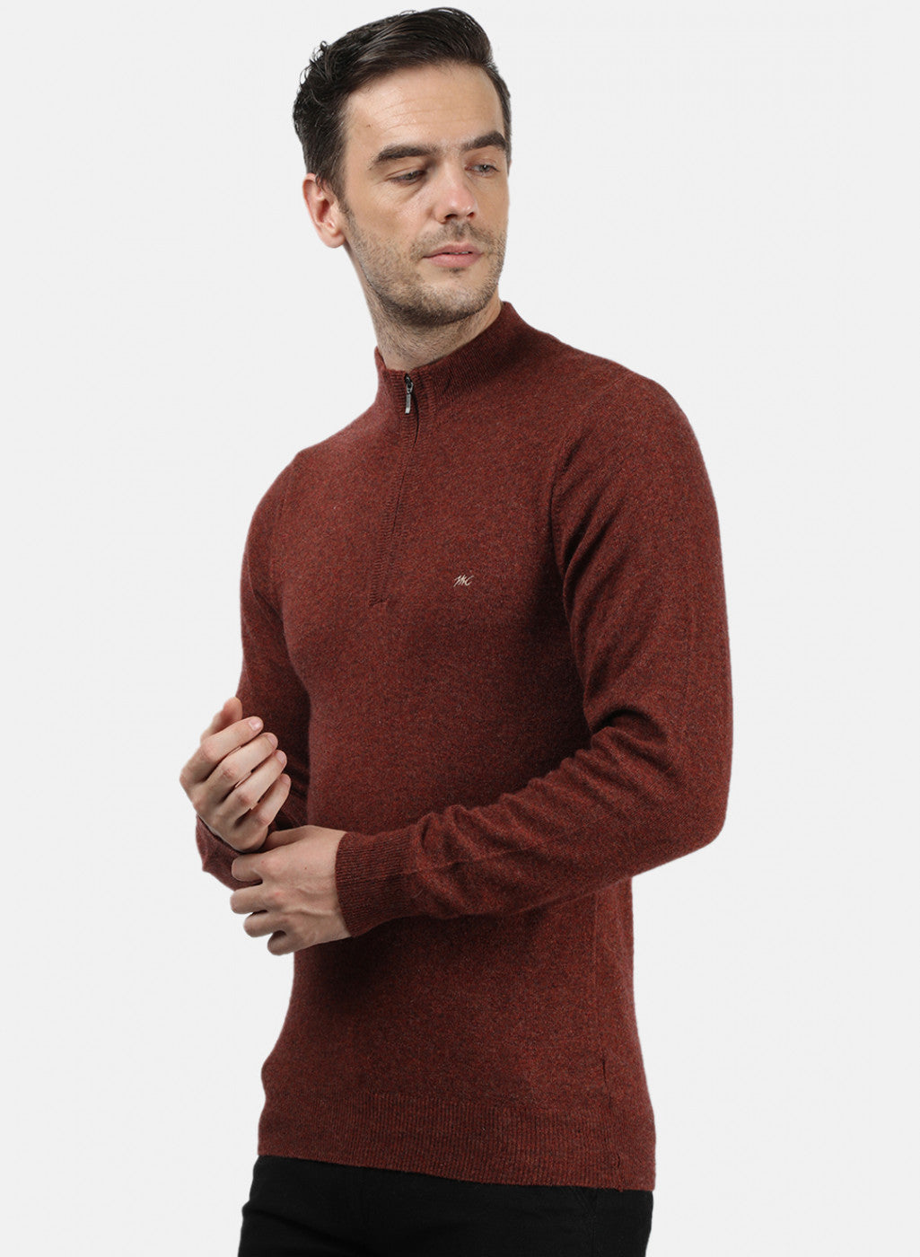 Men Brown & Orange Solid Pullover