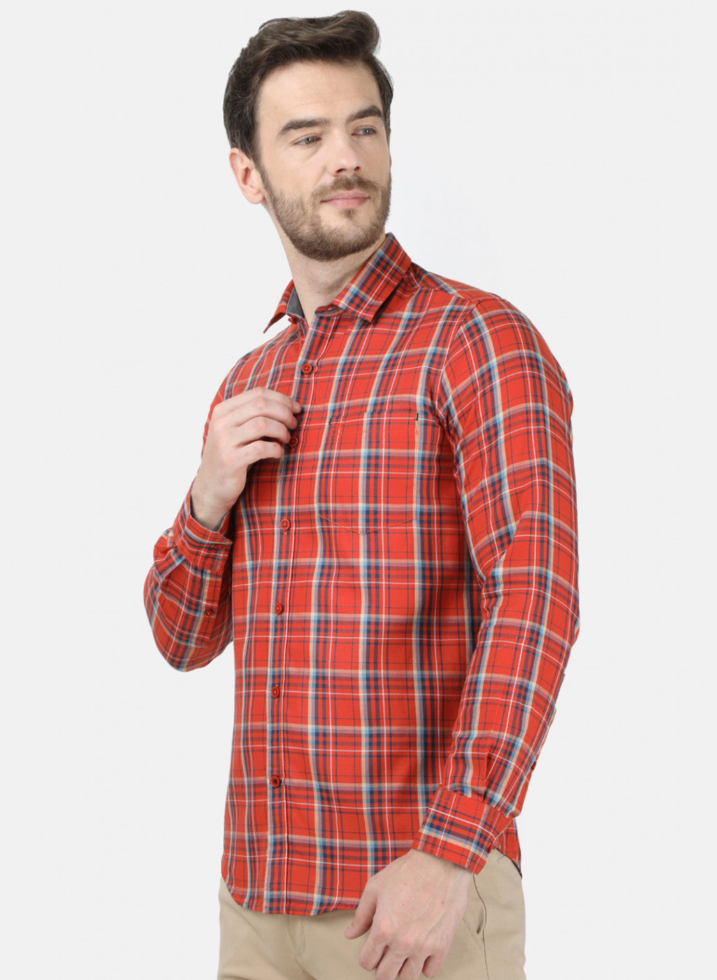 Mens Orange Check Shirt