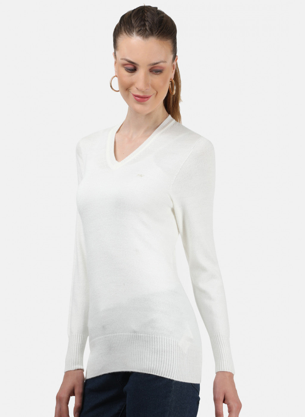 Women White V Neck Top