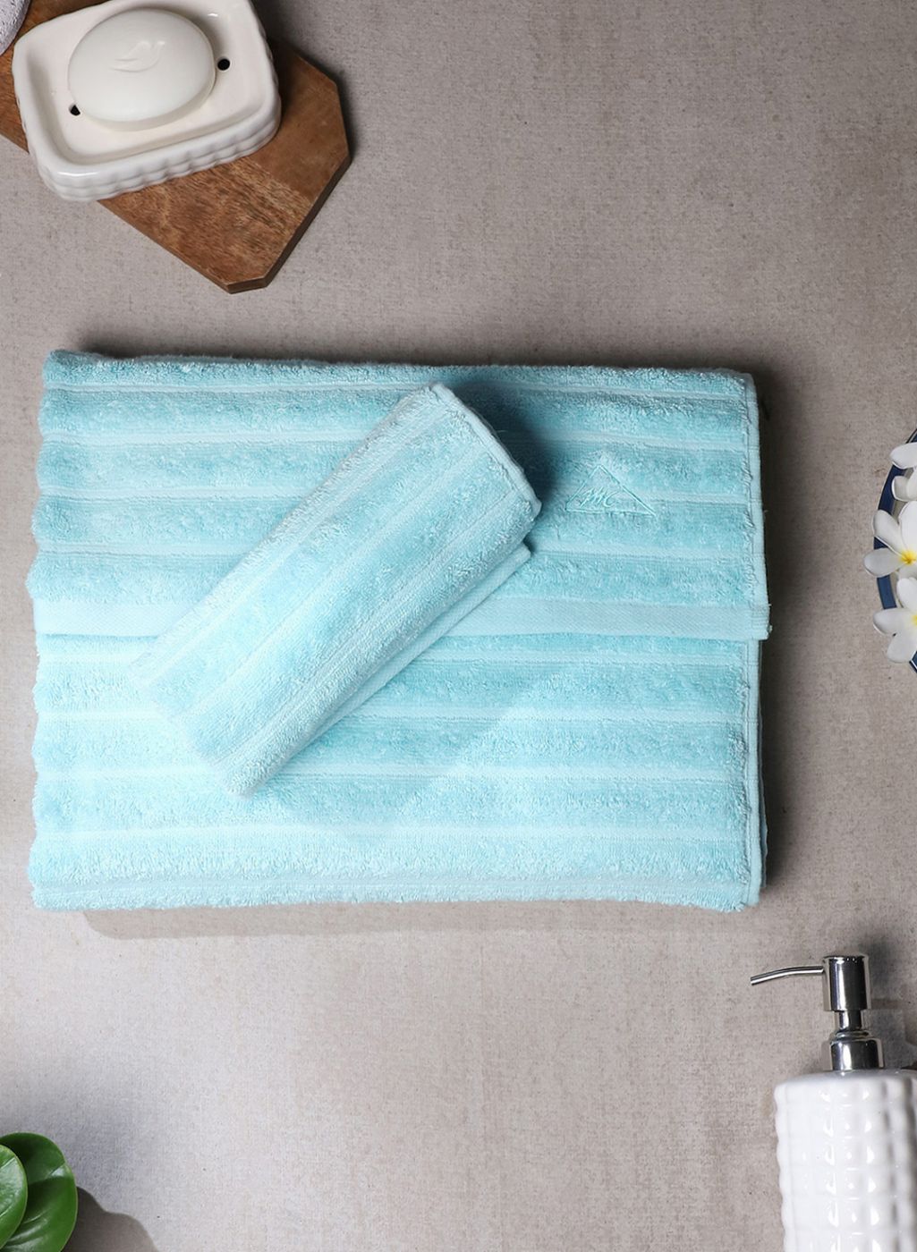 Sky Blue Cotton 525 GSM Towel Set Pack of 2 (1 Bath & 1 Hand Towel)