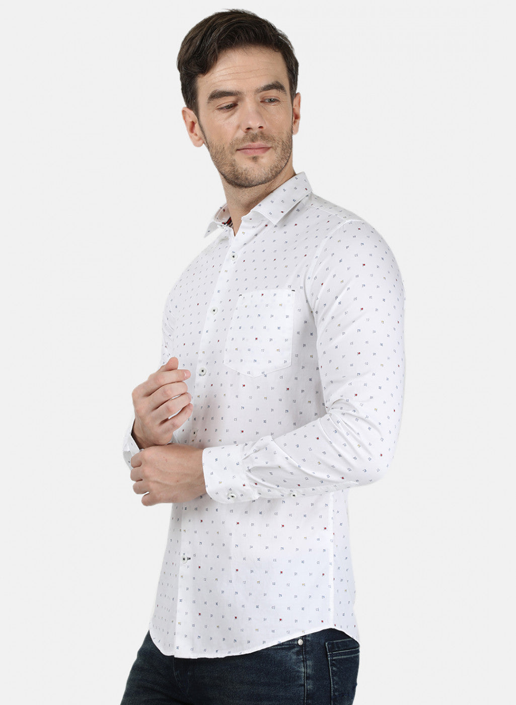 Mens White Printed Shirt