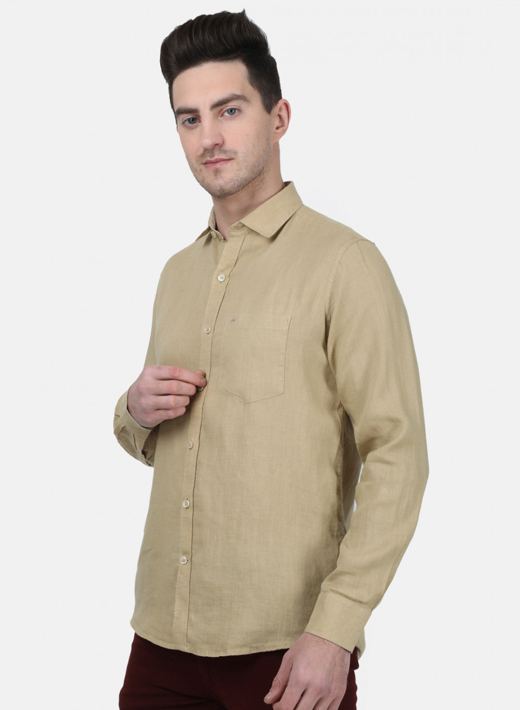 Mens Beige Solid Shirt