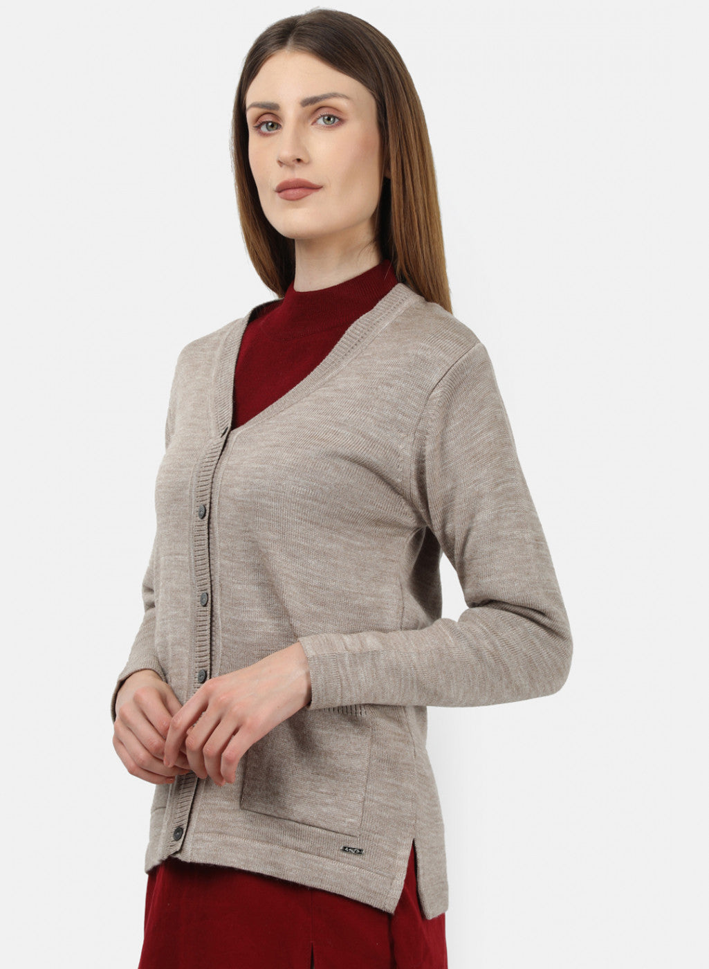 Women Beige Solid Cardigan