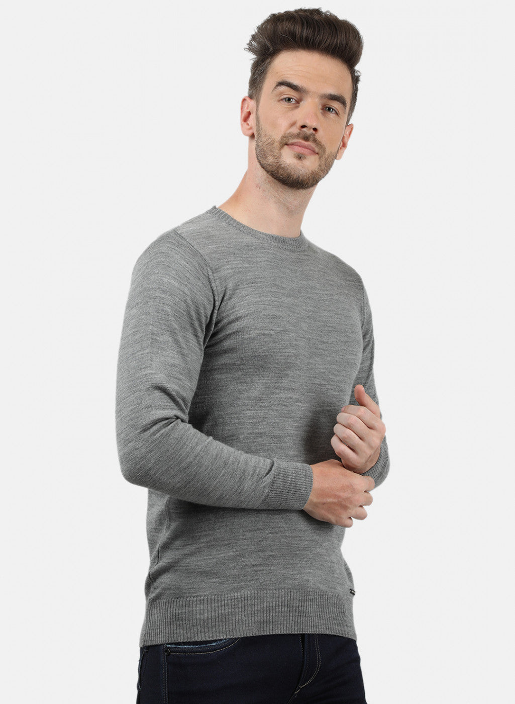 Men Grey Solid Pullover