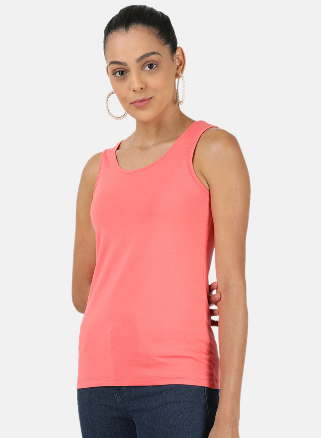 Womens Peach Plain Spaghetti