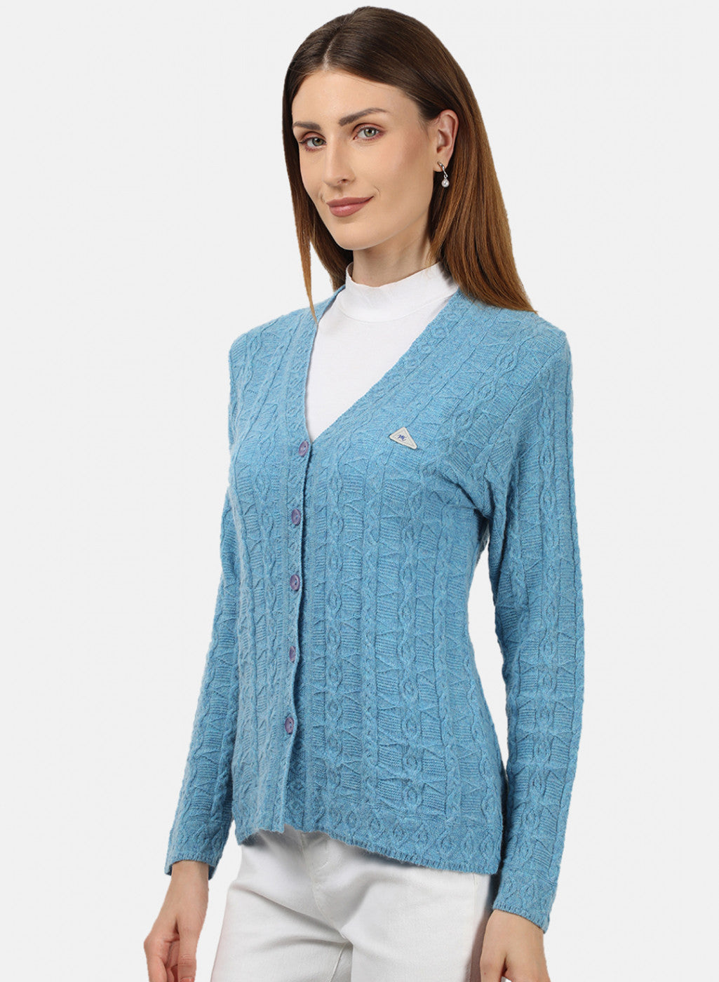 Women Blue Self Design Cardigan