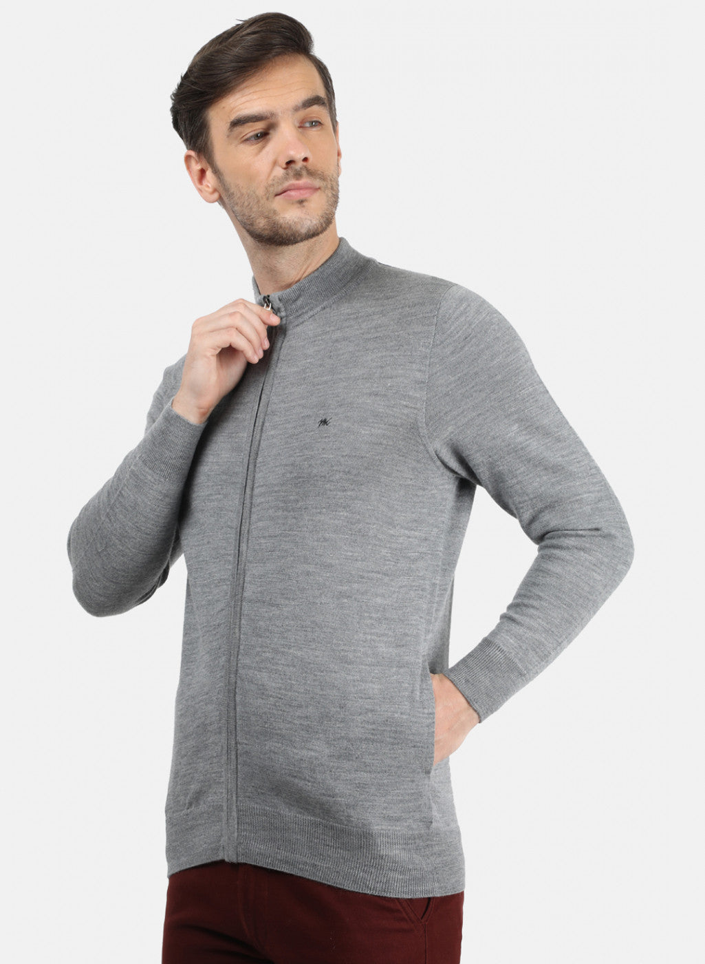 Men Grey Solid Pullover